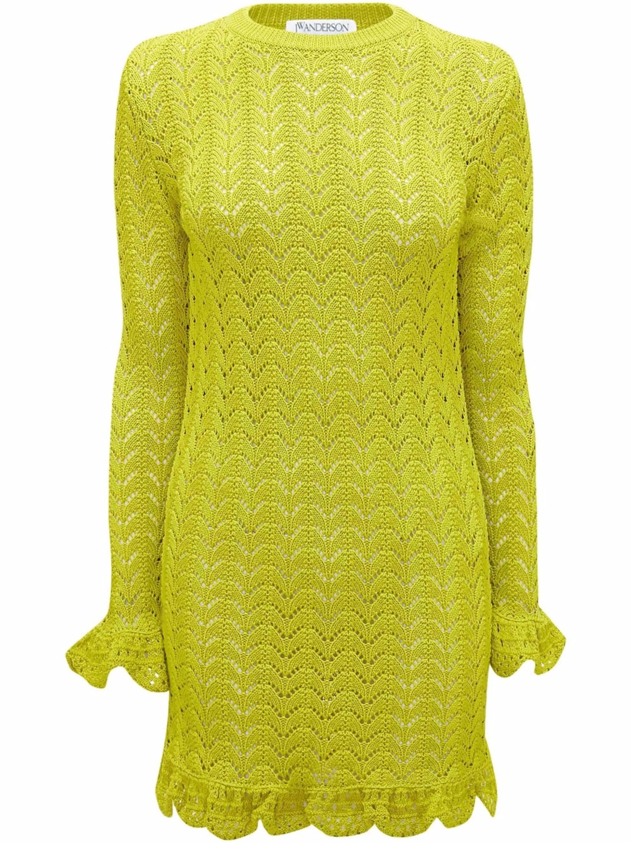 frill-detail crochet-effect dress