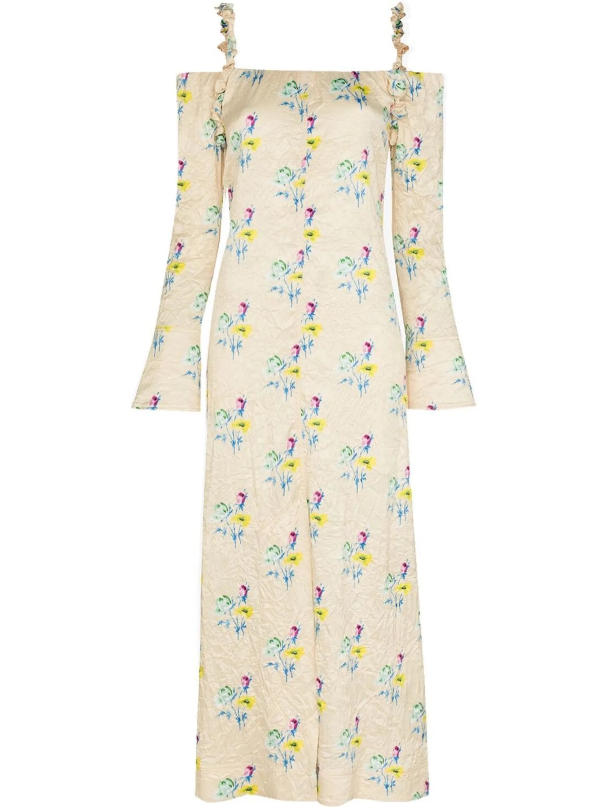 off-the-shoulder satin maxi dress
