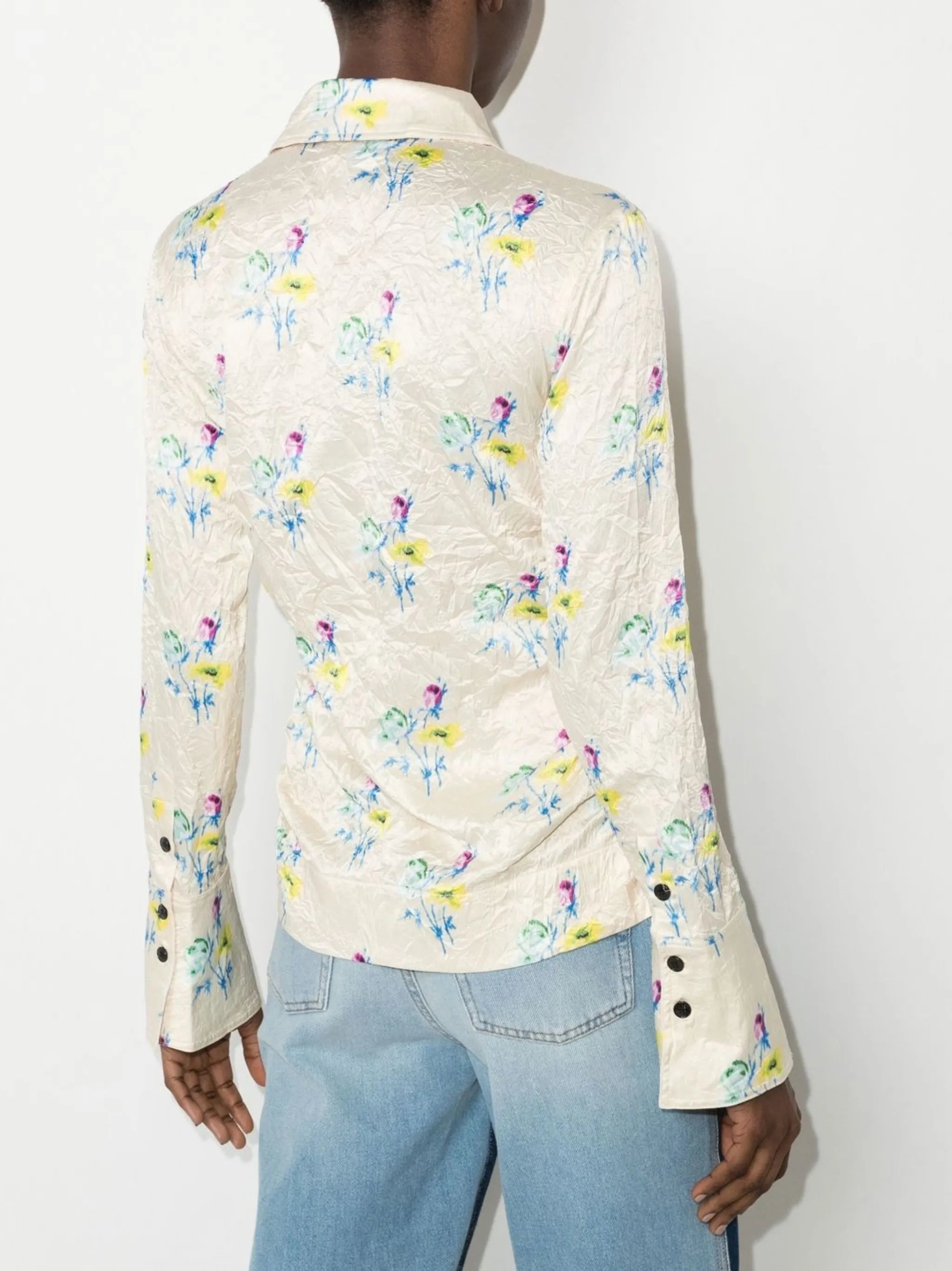 floral-print crinkle-effect long-sleeve shirt