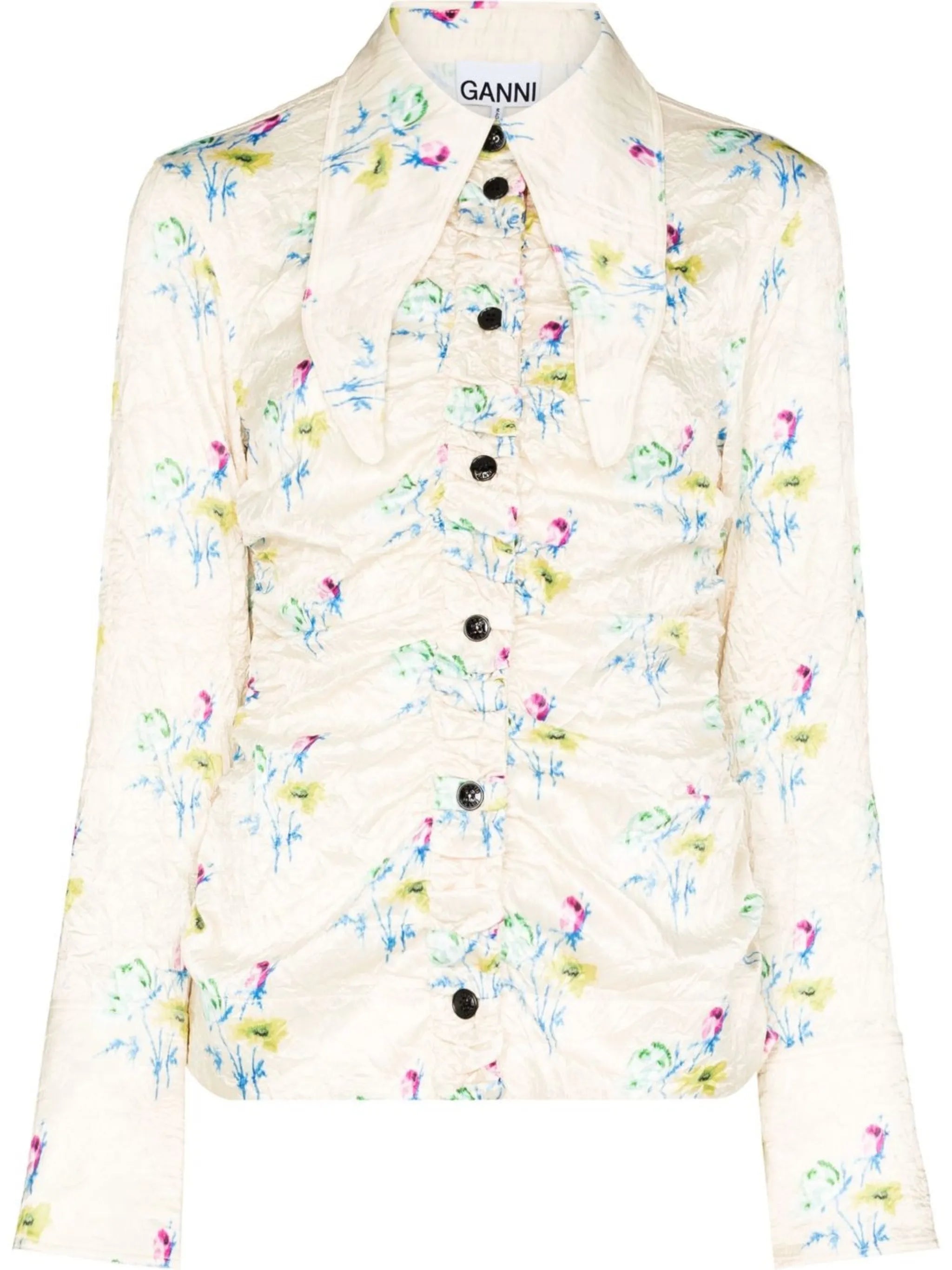 floral-print crinkle-effect long-sleeve shirt