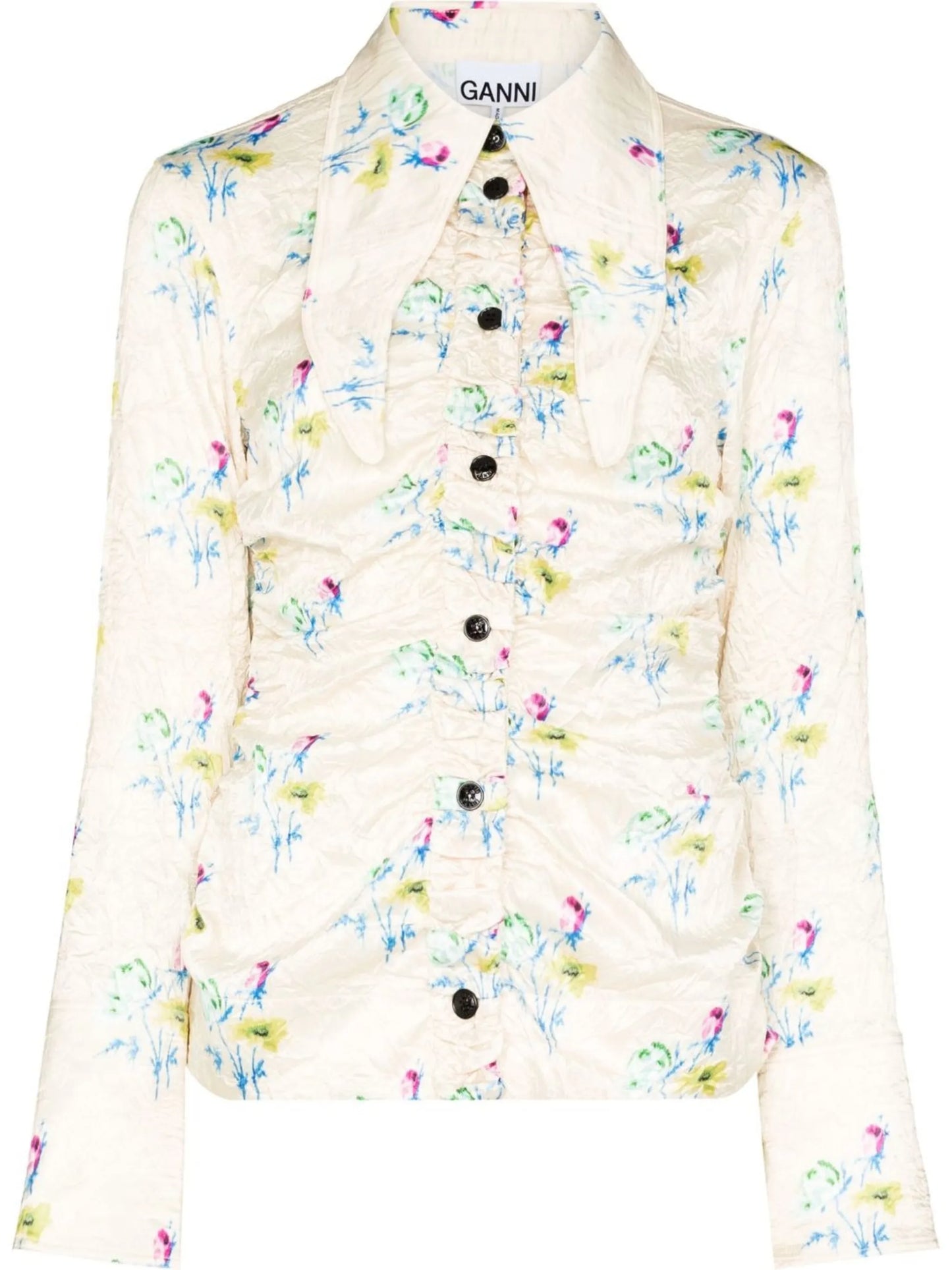 floral-print crinkle-effect long-sleeve shirt