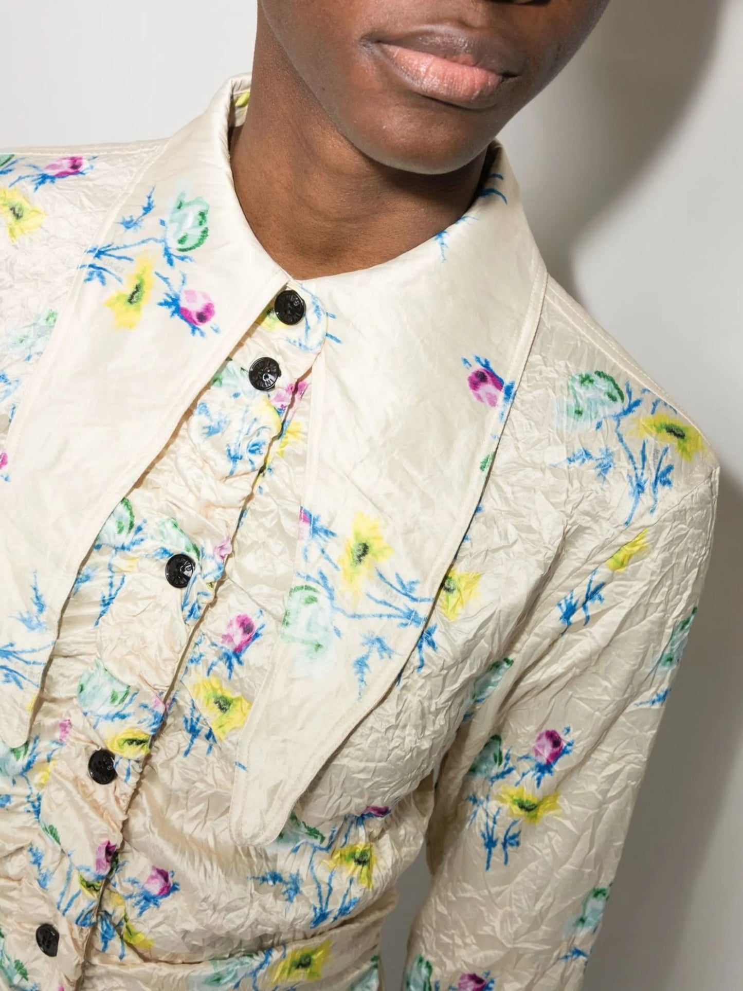 floral-print crinkle-effect long-sleeve shirt