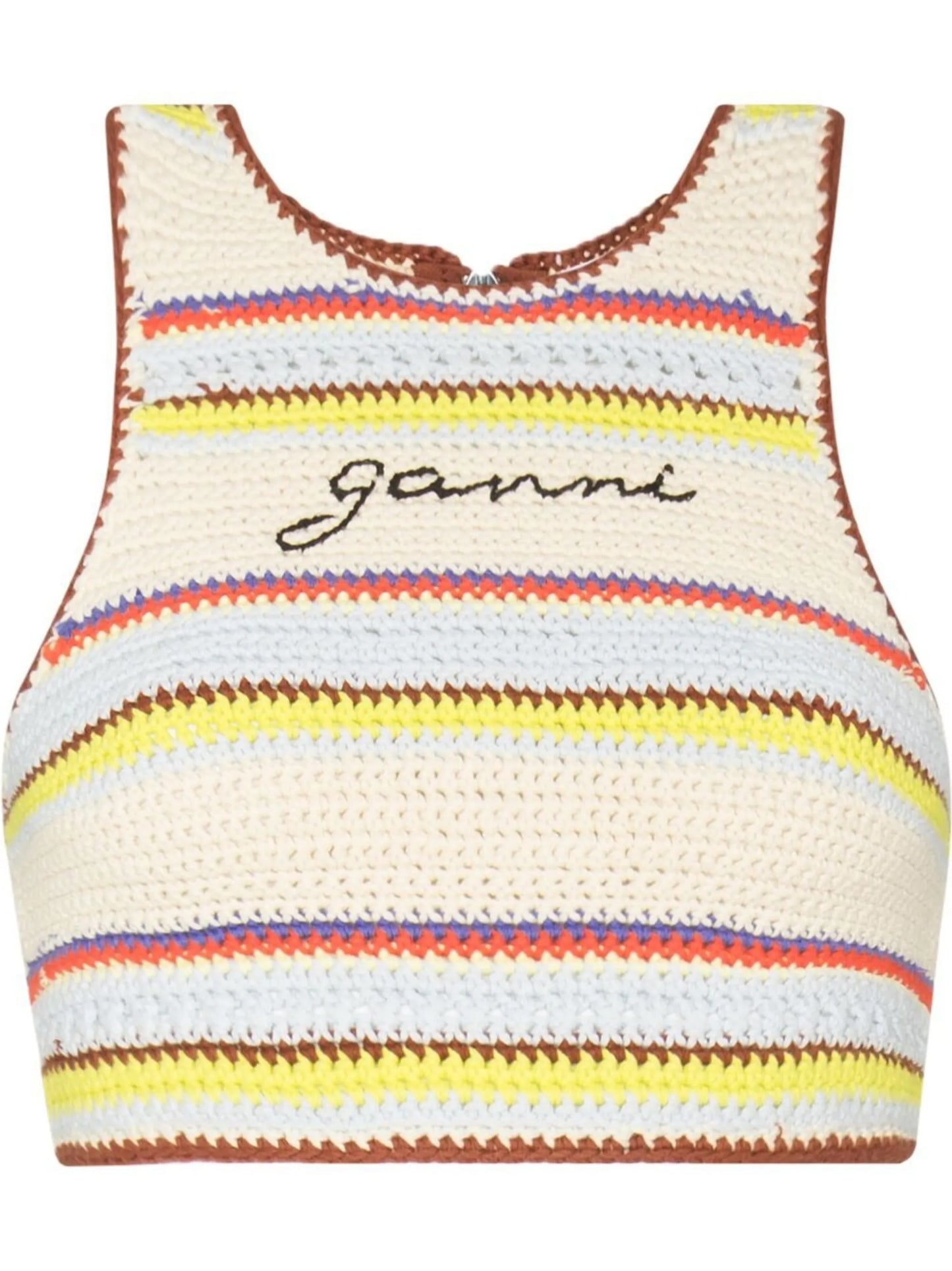 logo-embroidered striped organic cotton tank top