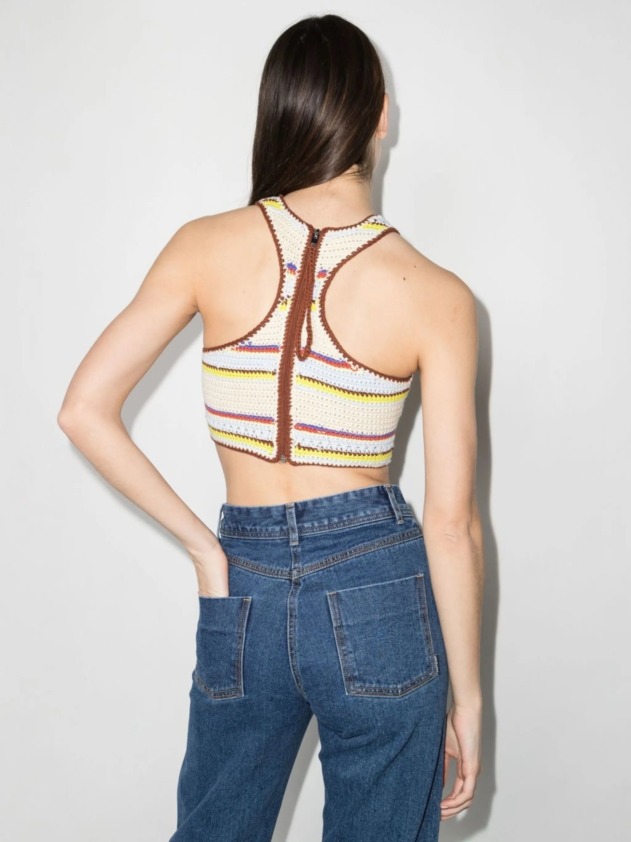 logo-embroidered striped organic cotton tank top