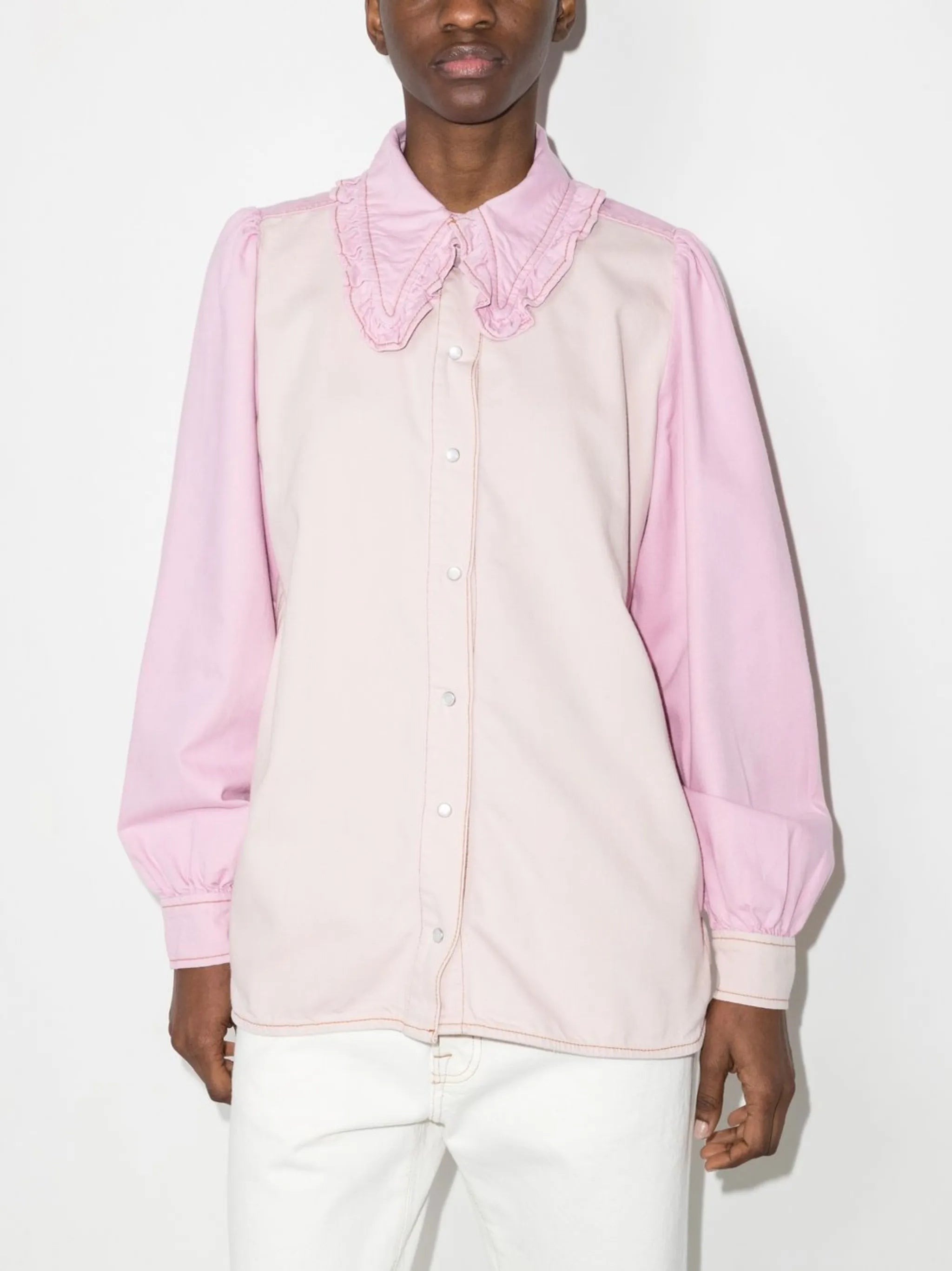 ruffle-trim two-tone shirt