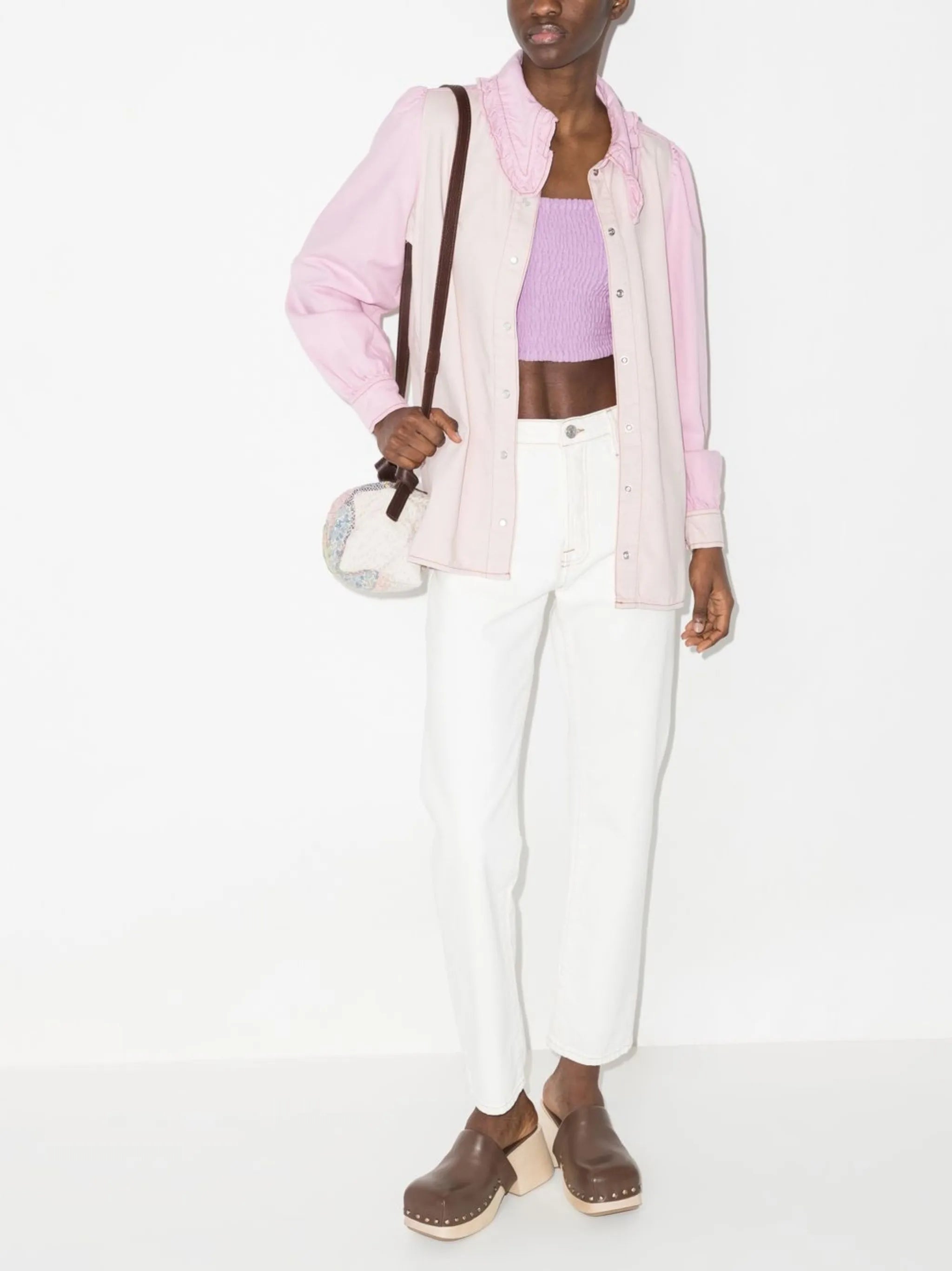 ruffle-trim two-tone shirt