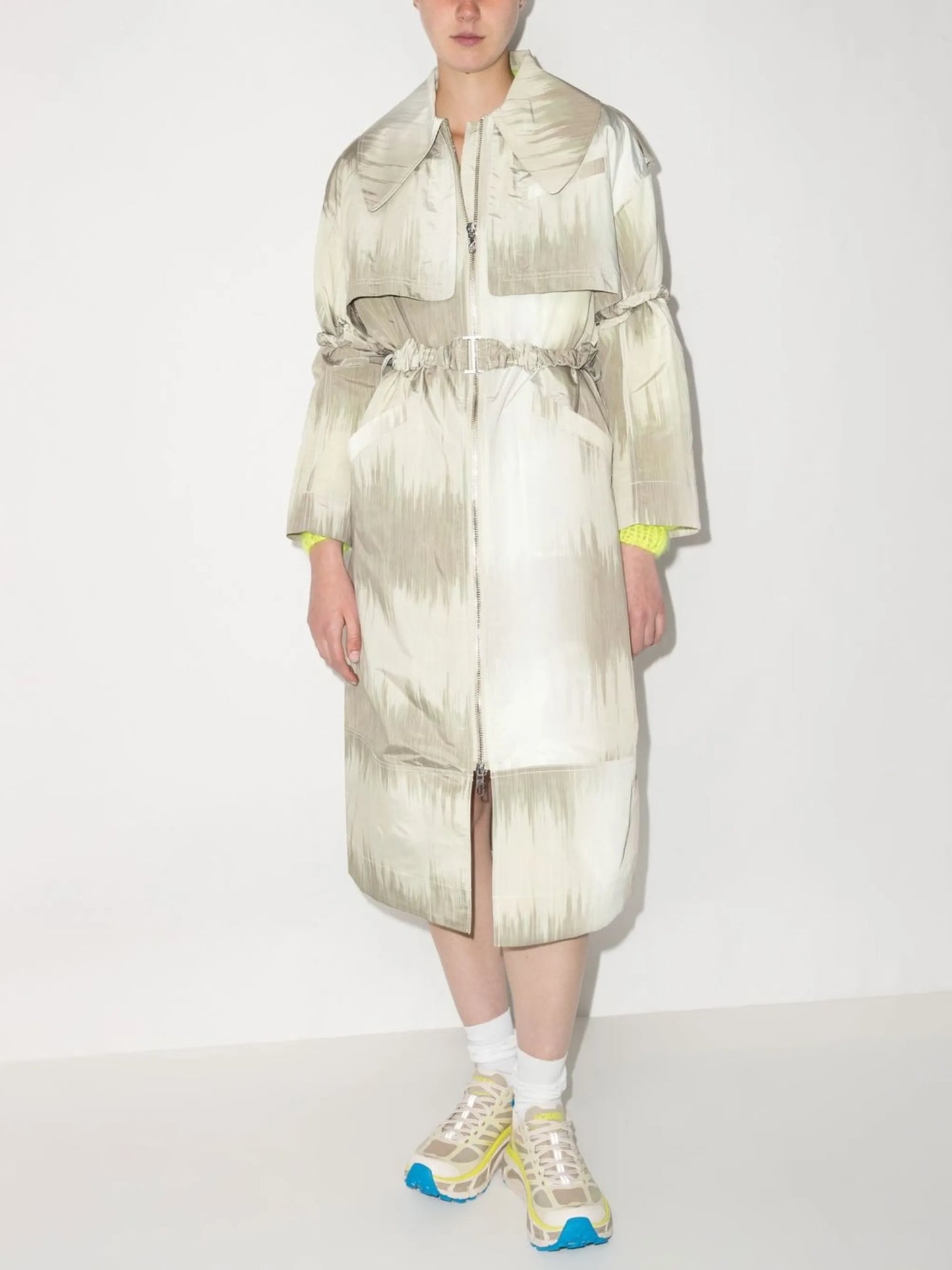 abstract-print trench coat