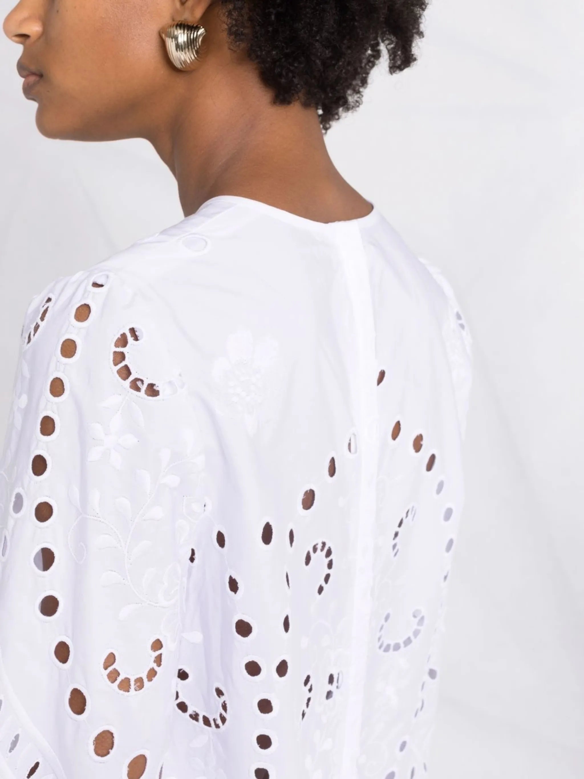 broderie-anglaise bell-sleeve mini dress