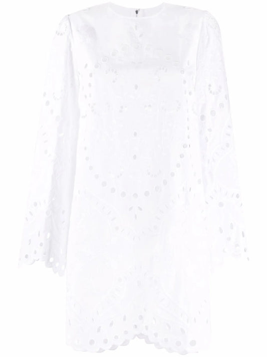 broderie-anglaise bell-sleeve mini dress