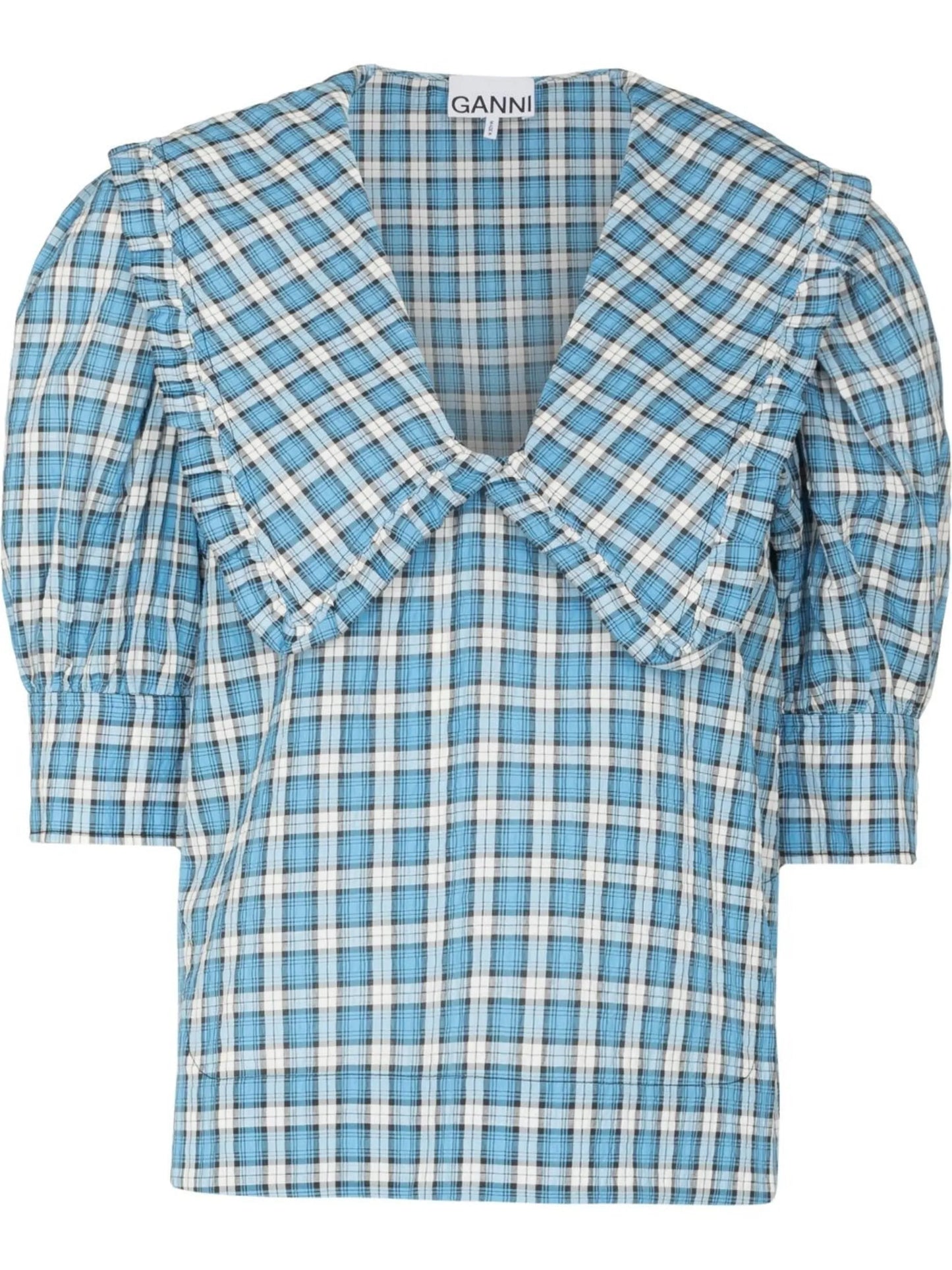 oversized-collar plaid blouse