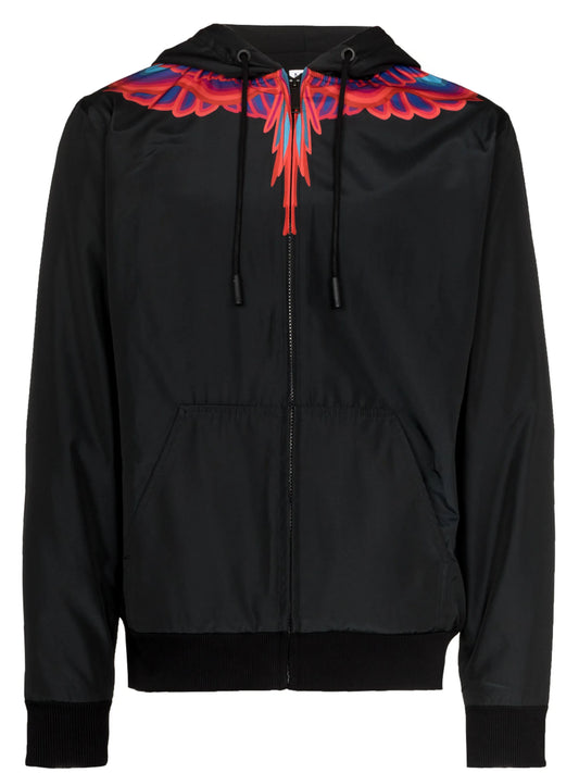 Curved Wings-print hooded jacket