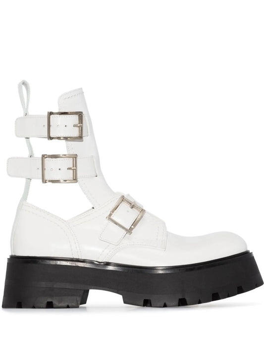 buckle-fastened caged boots