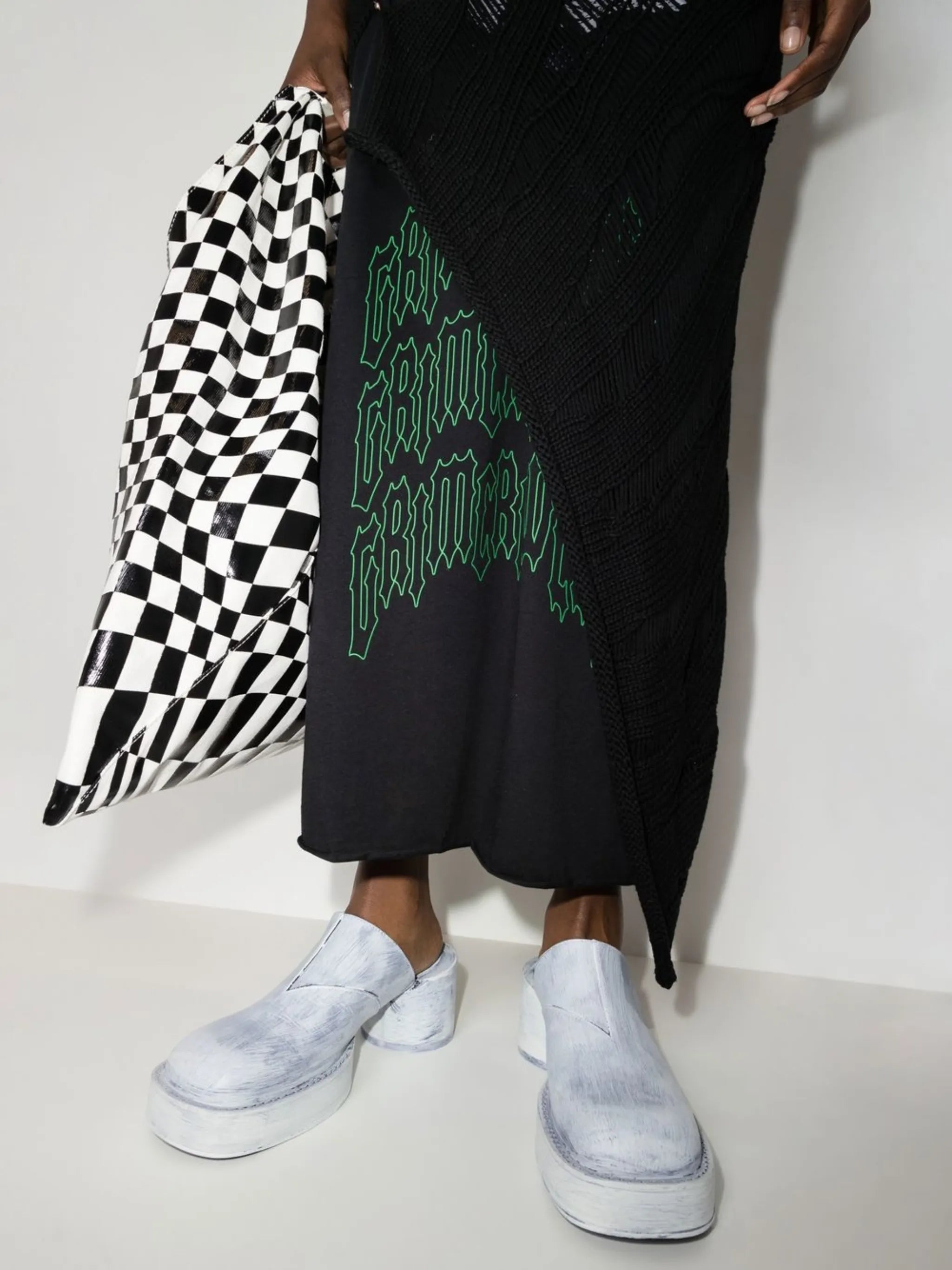 painted-effect block-heel mules
