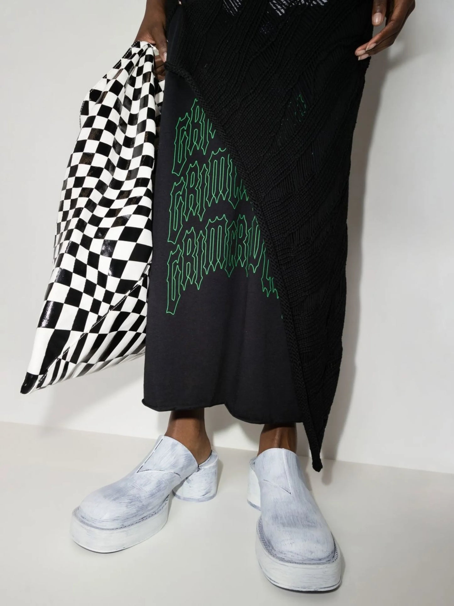 painted-effect block-heel mules