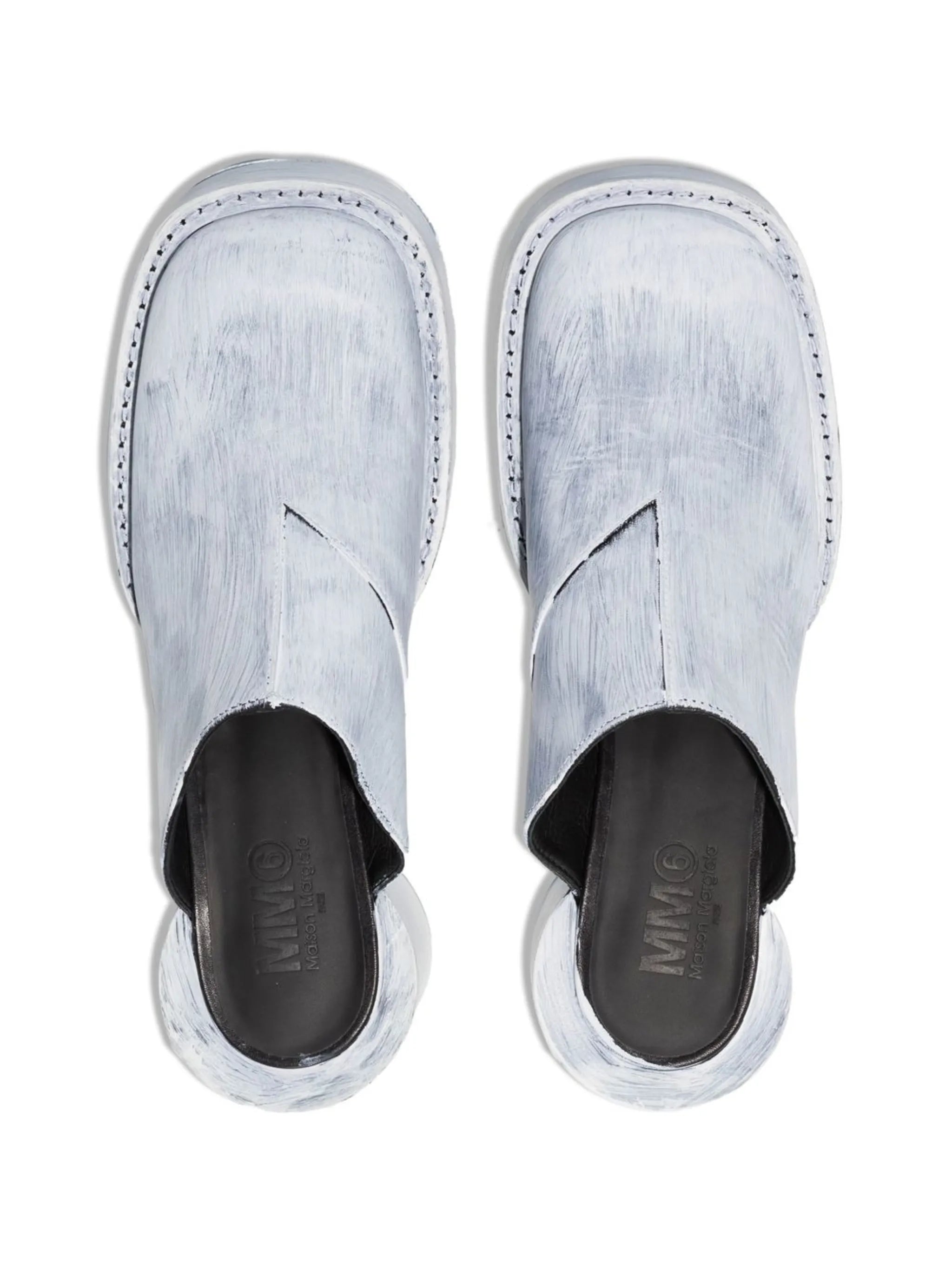painted-effect block-heel mules