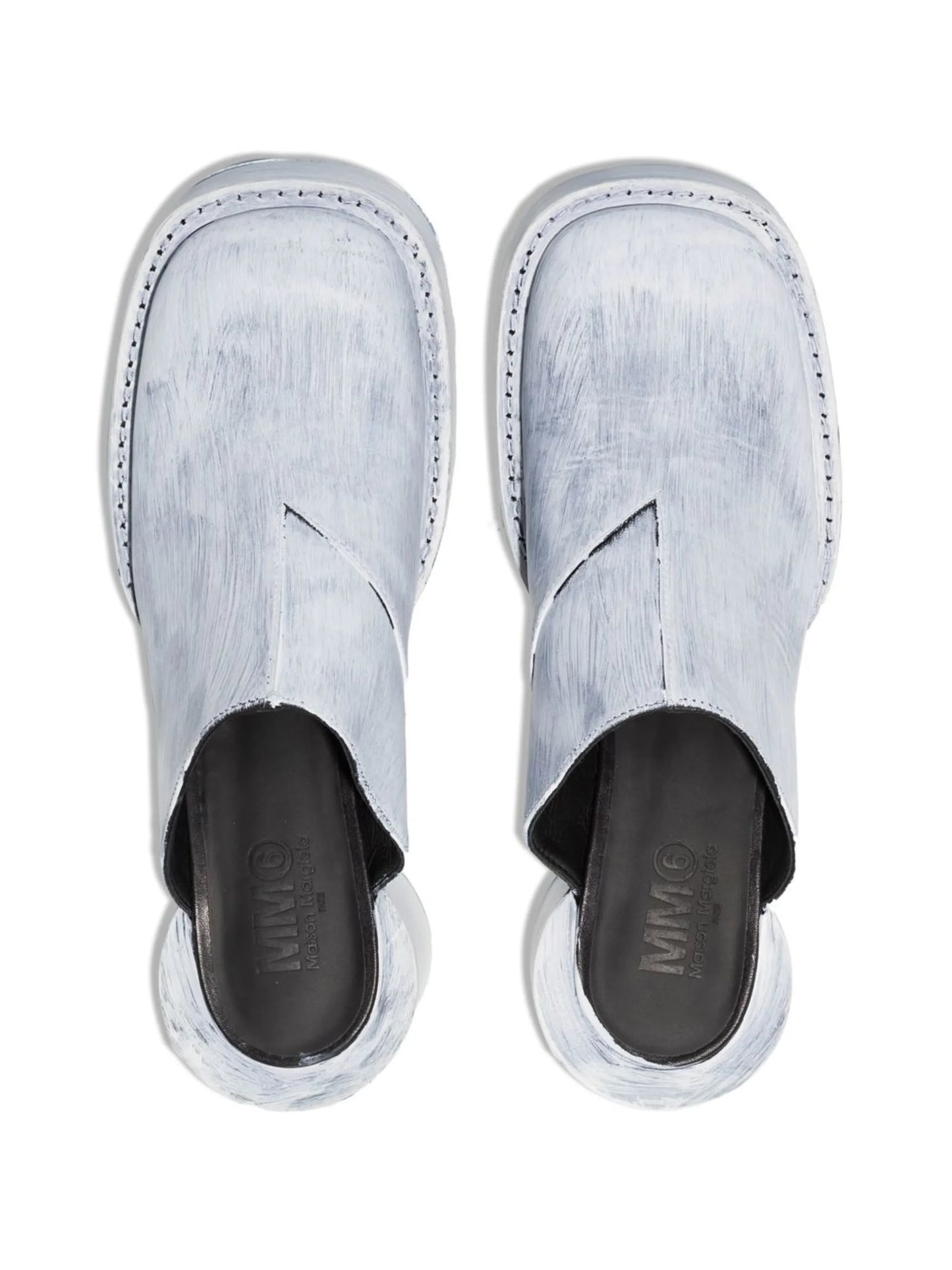 painted-effect block-heel mules