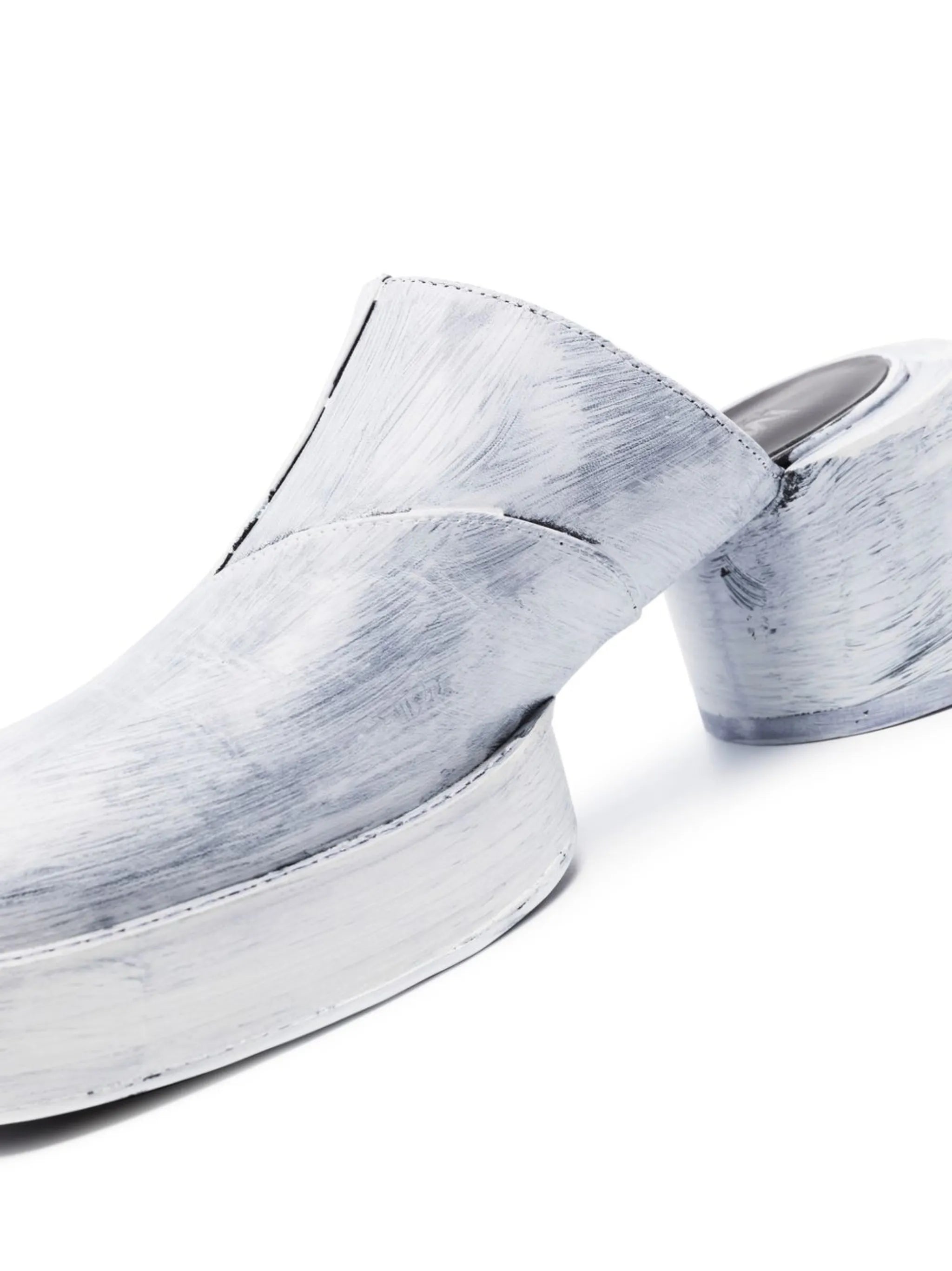 painted-effect block-heel mules