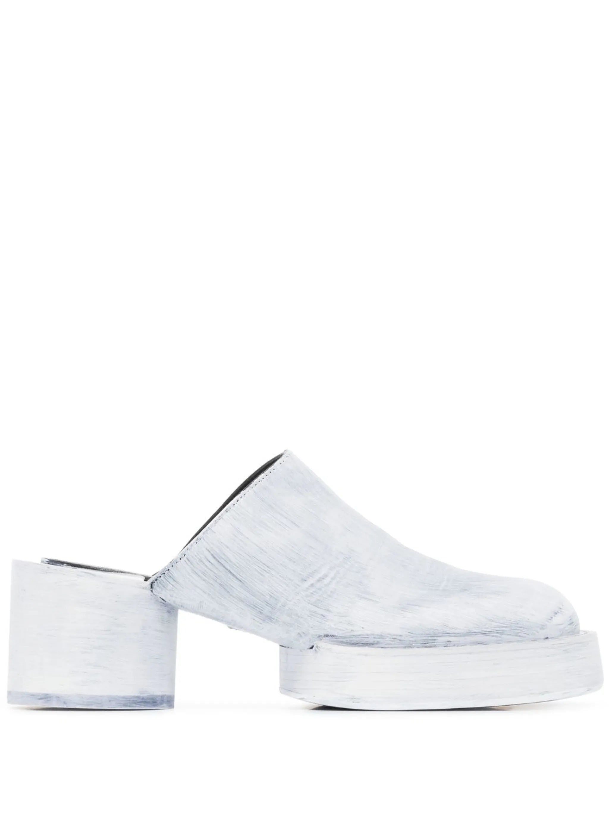 painted-effect block-heel mules