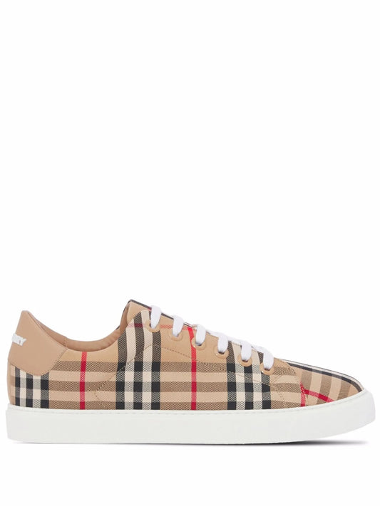 Check and leather sneakers