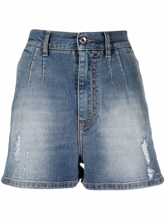 distressed faded denim shorts