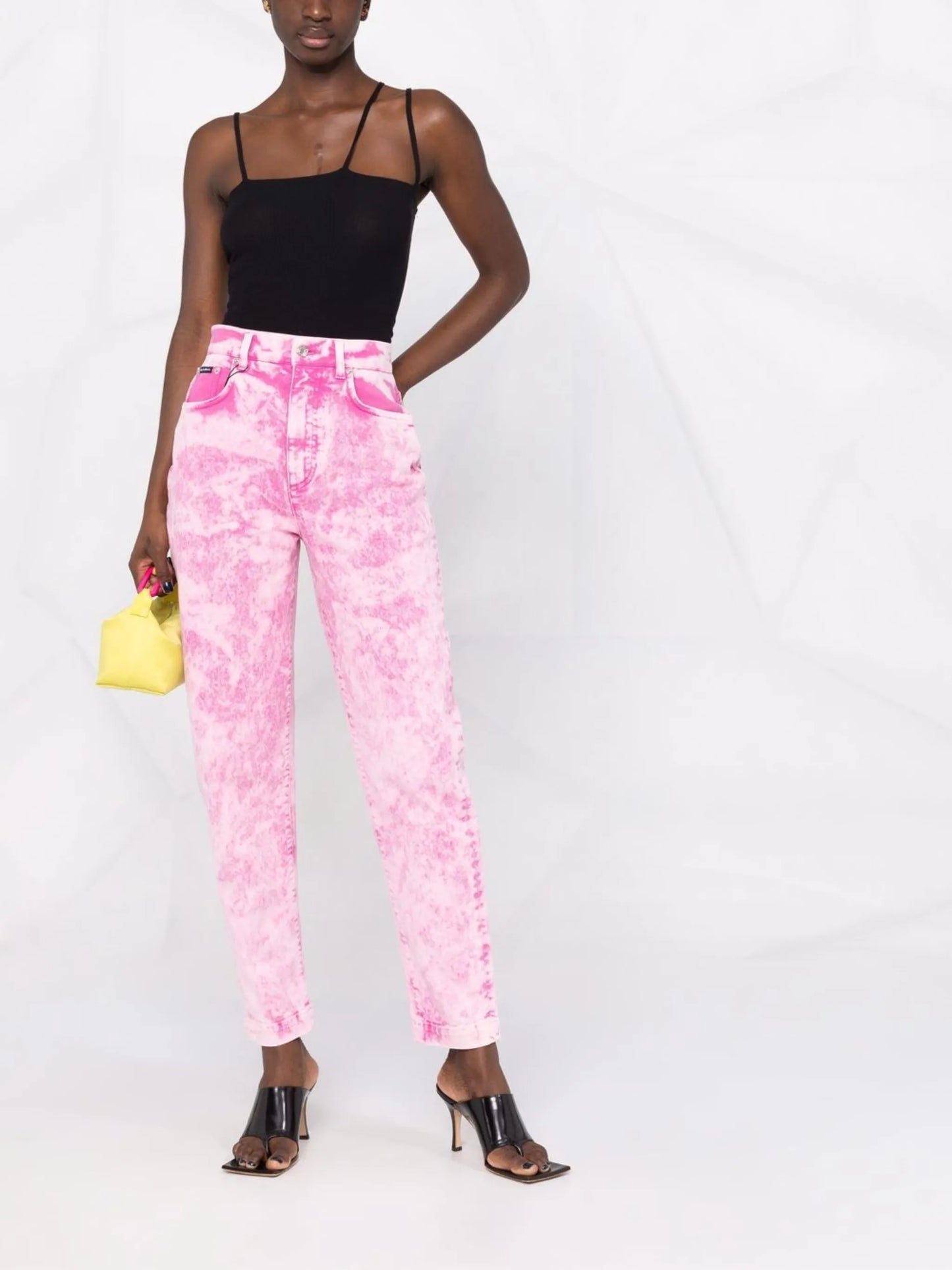 Amber high-waisted marble-effect jeans