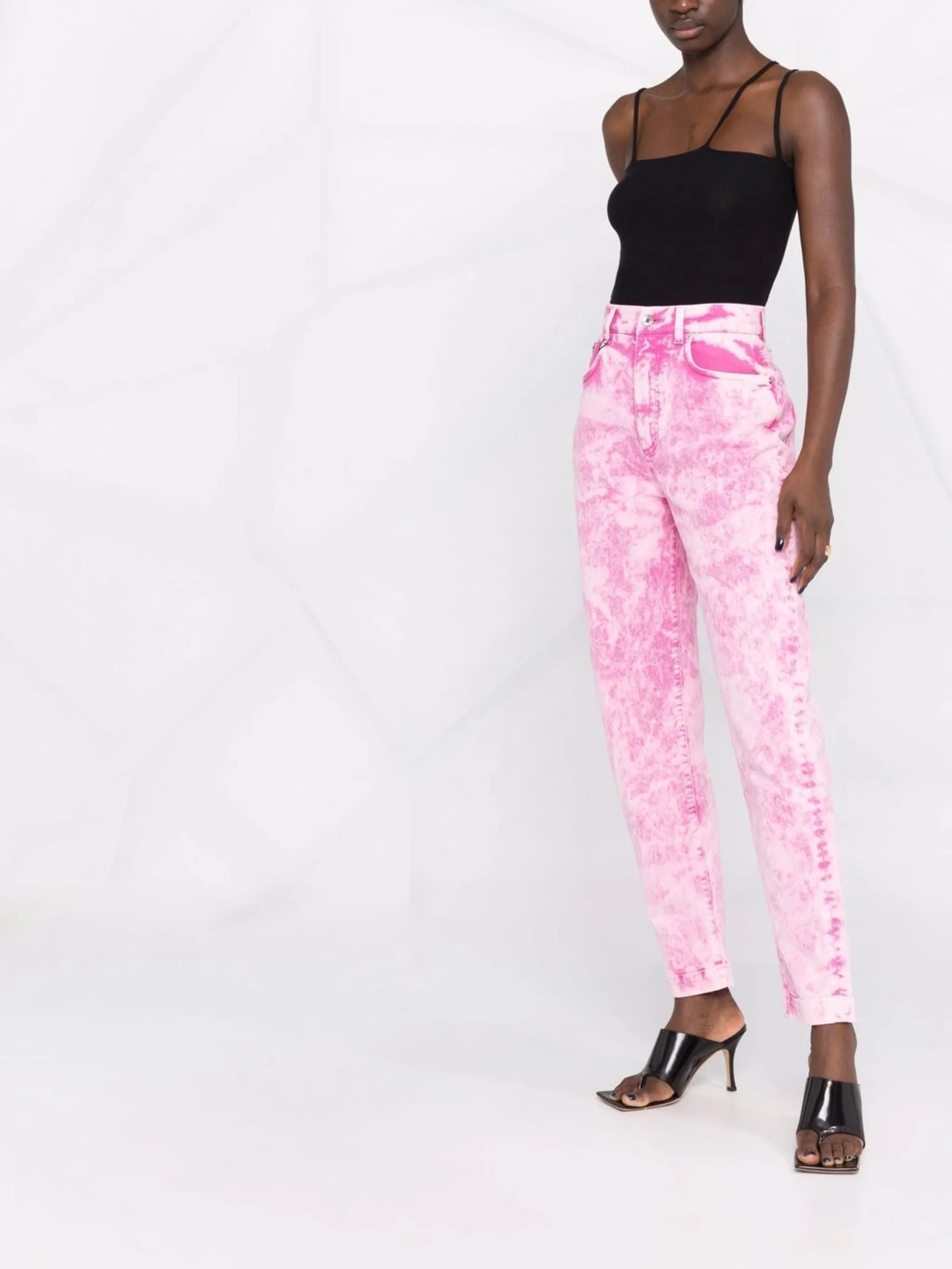 Amber high-waisted marble-effect jeans