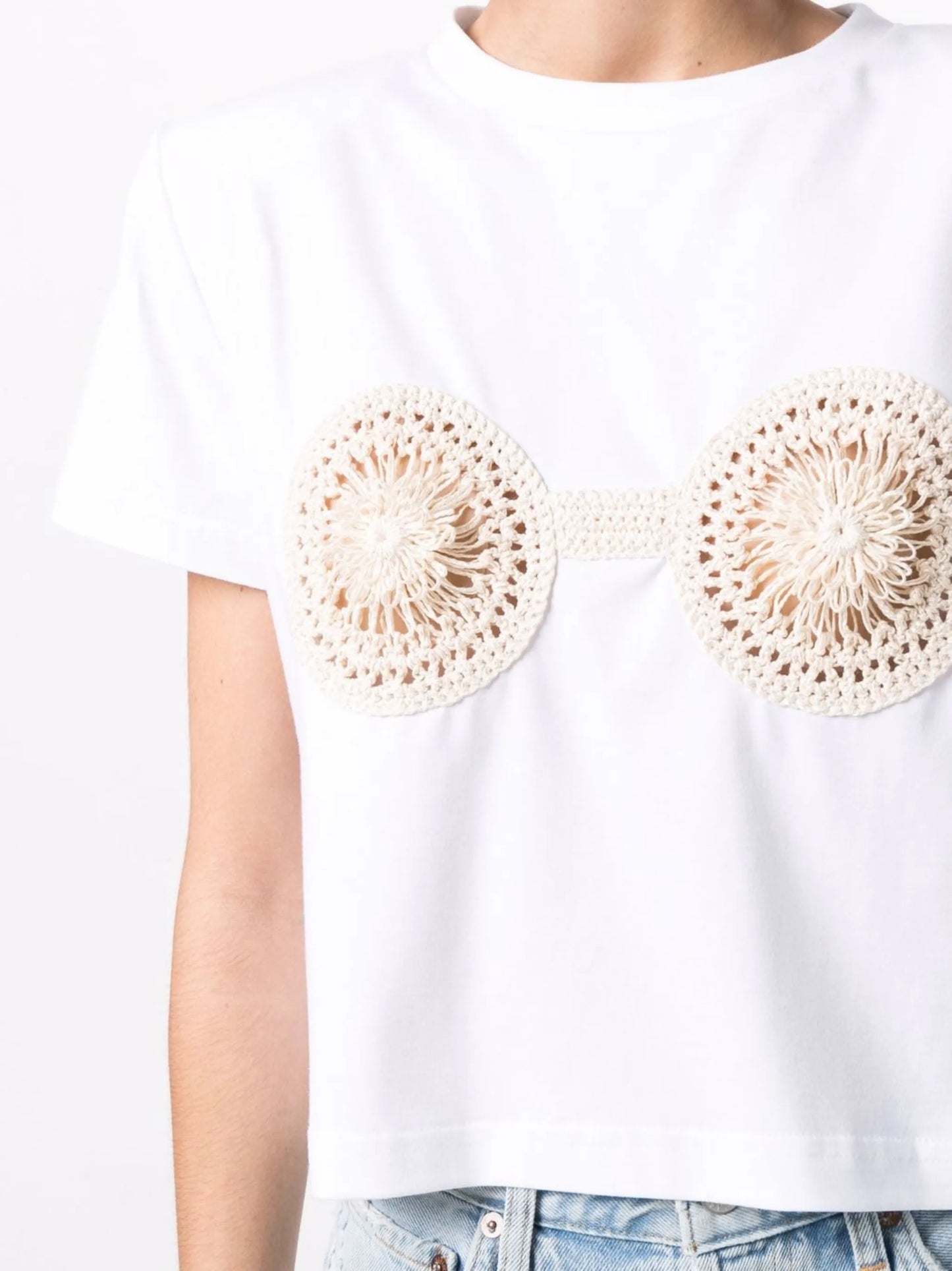 crochet-detailed cotton T-shirt