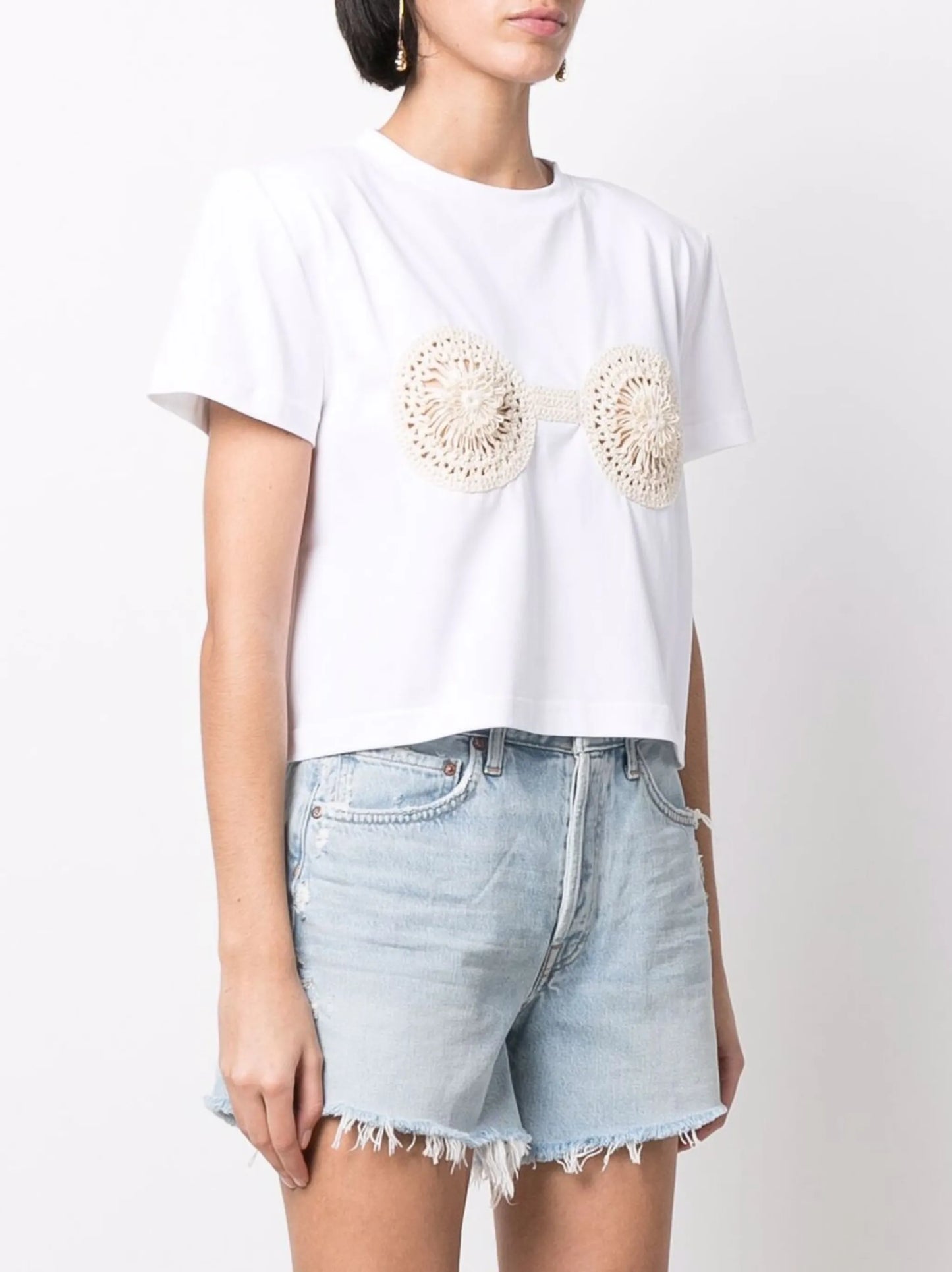 crochet-detailed cotton T-shirt