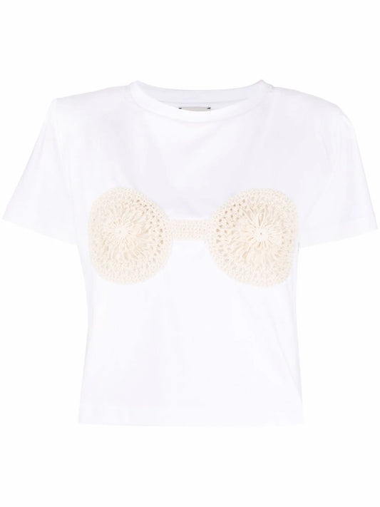 crochet-detailed cotton T-shirt