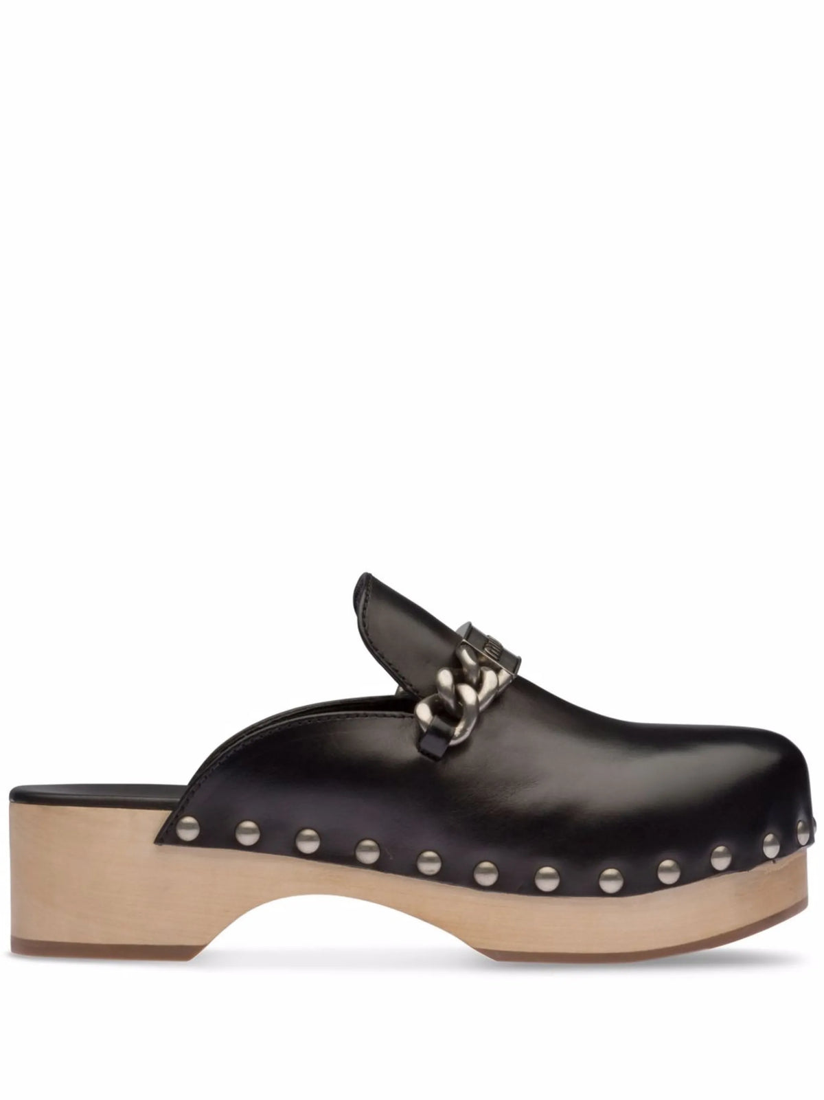 studded chain-strap leather clogs