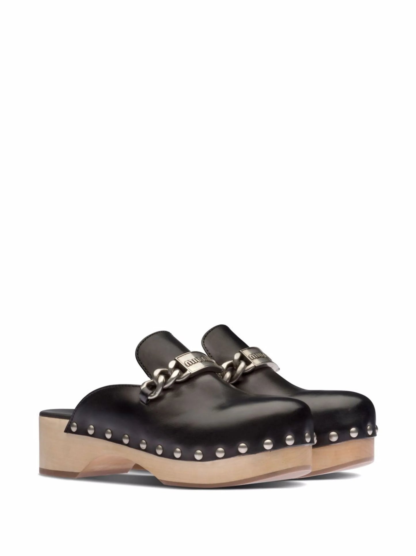 studded chain-strap leather clogs