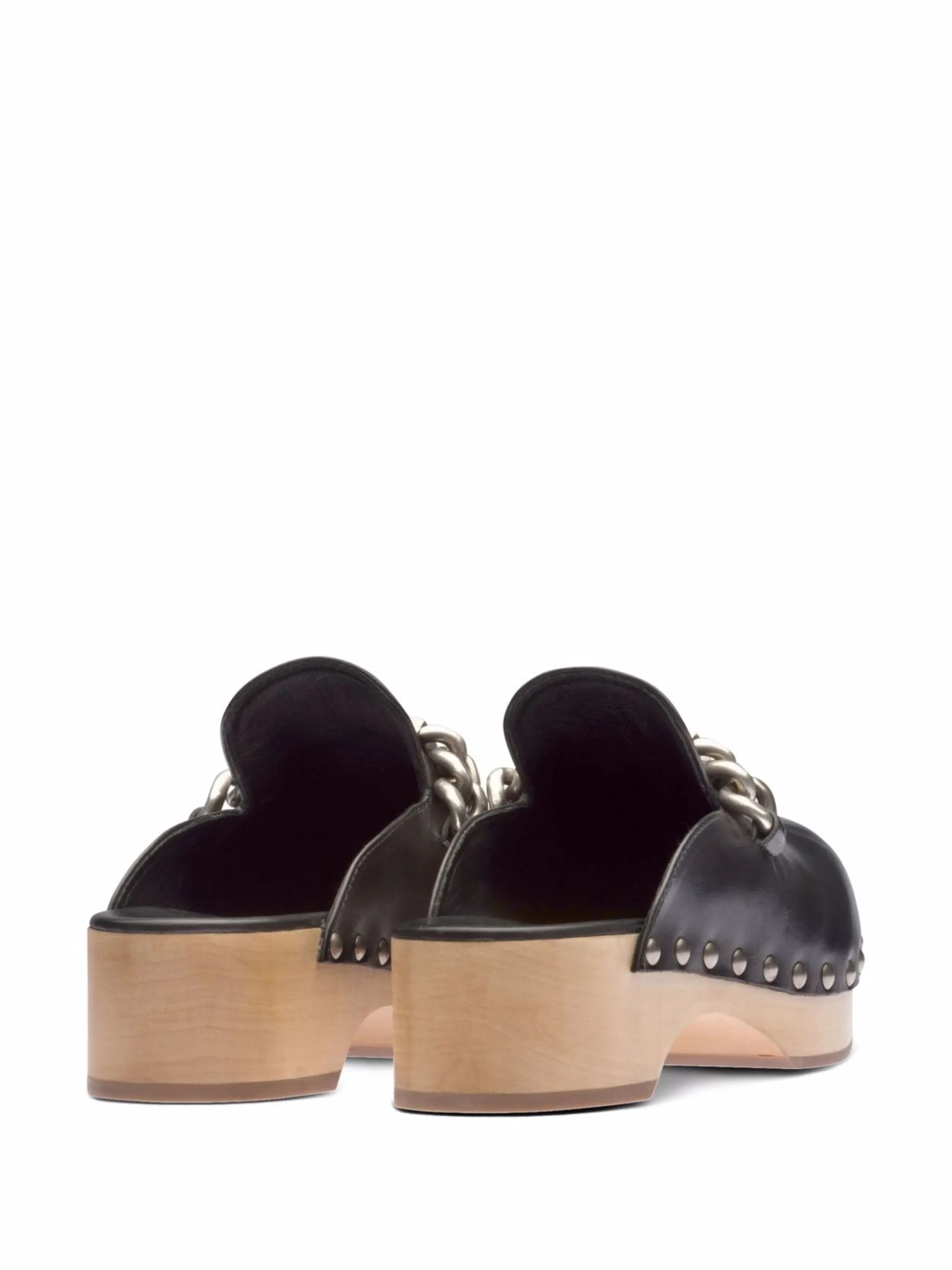 studded chain-strap leather clogs