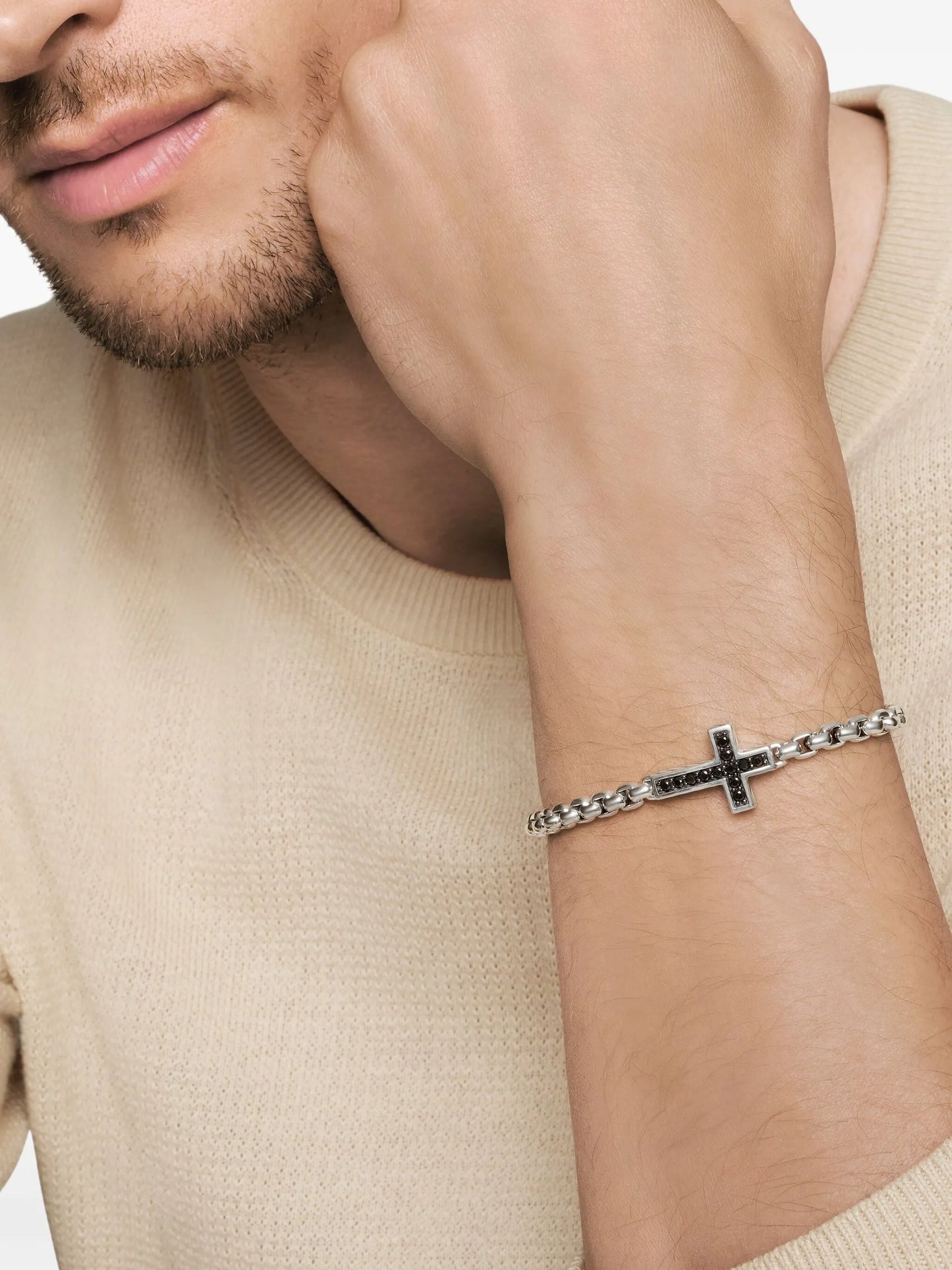 sterling silver Pavé Cross diamond bracelet (5mm)