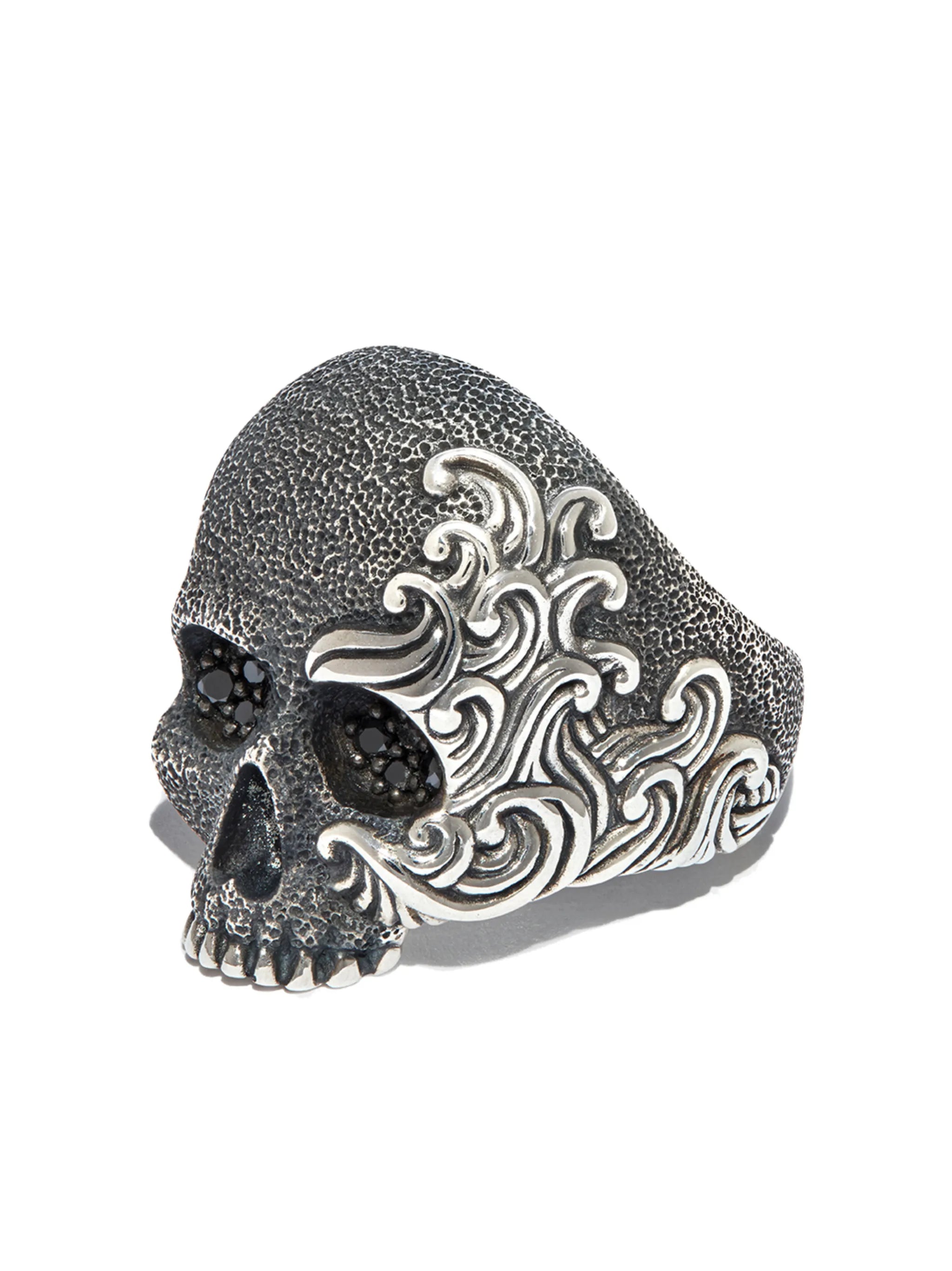 sterling silver Waves Skull diamond ring (24mm)