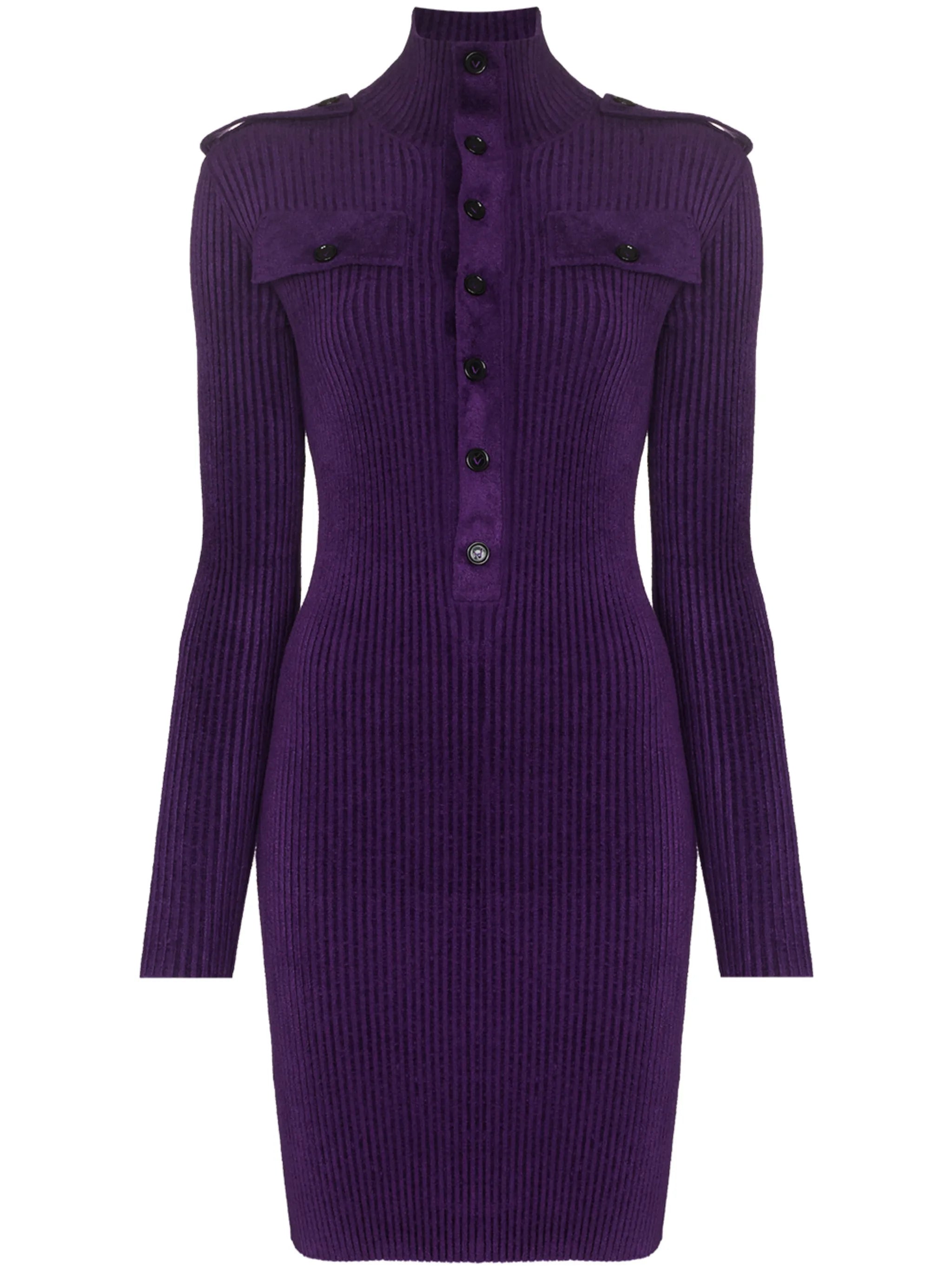 high neck ribbed mini dress