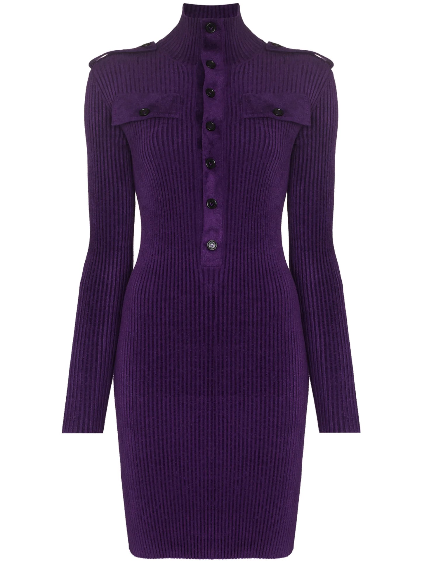high neck ribbed mini dress