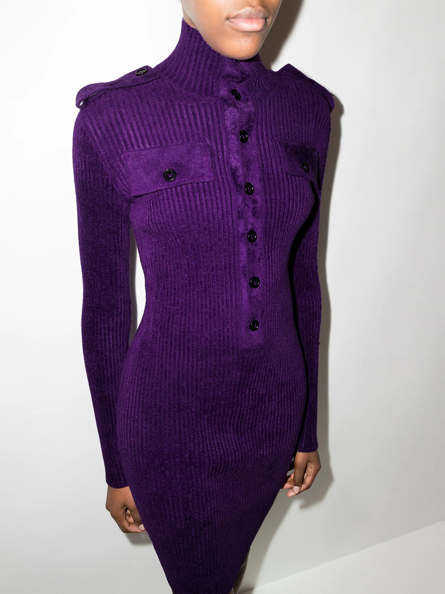 high neck ribbed mini dress