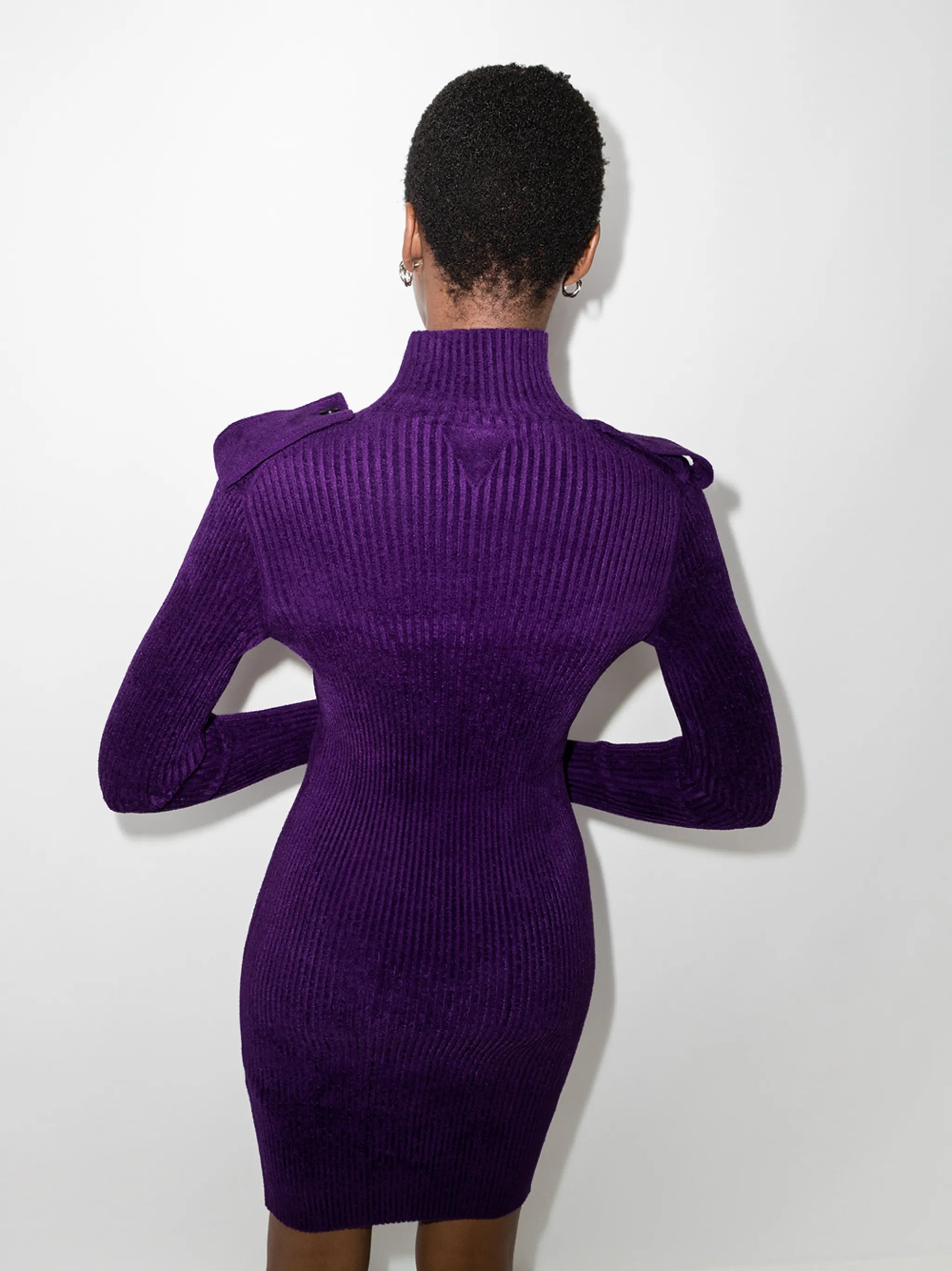 high neck ribbed mini dress