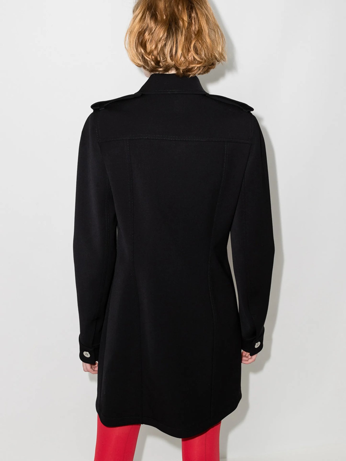 contrast-stitching structured shirt dress