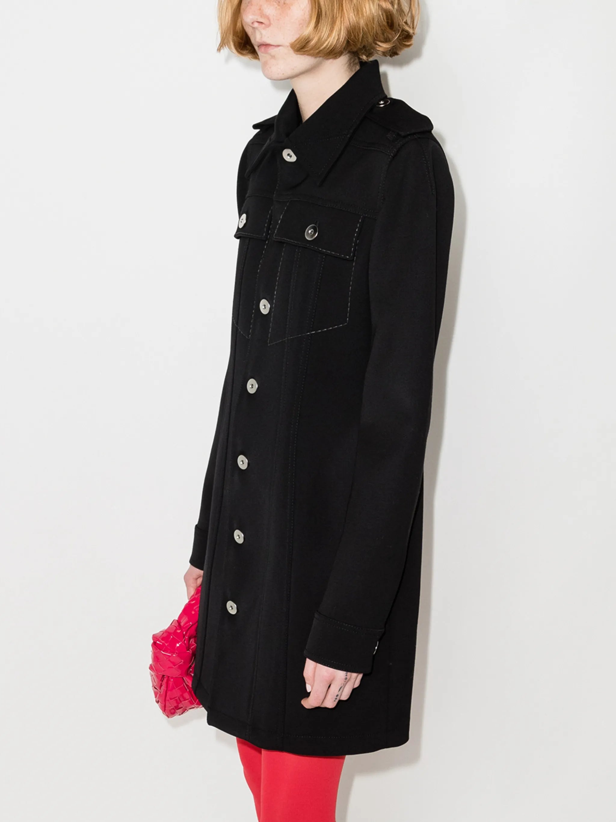 contrast-stitching structured shirt dress