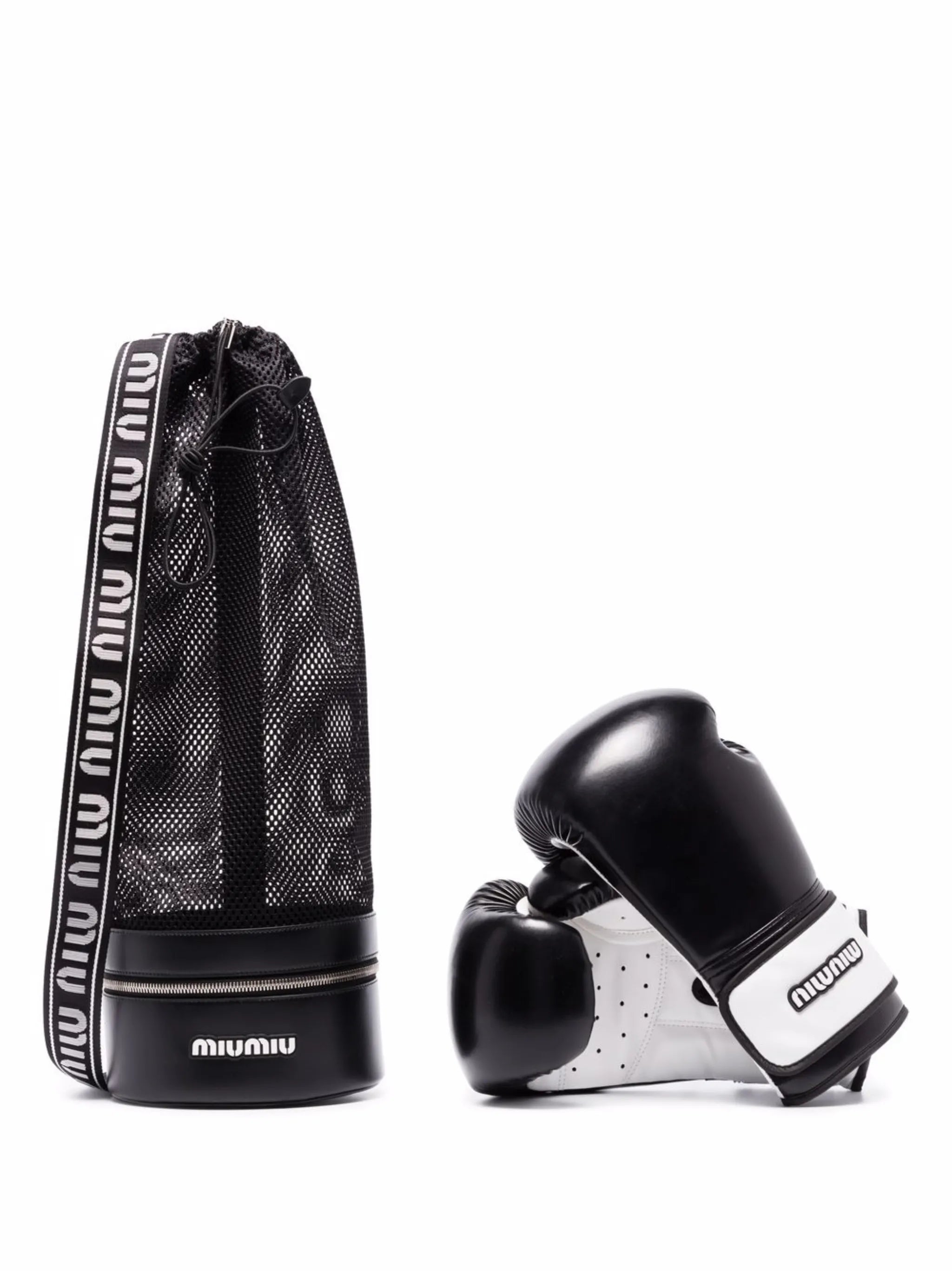 logo-print leather boxing glove set