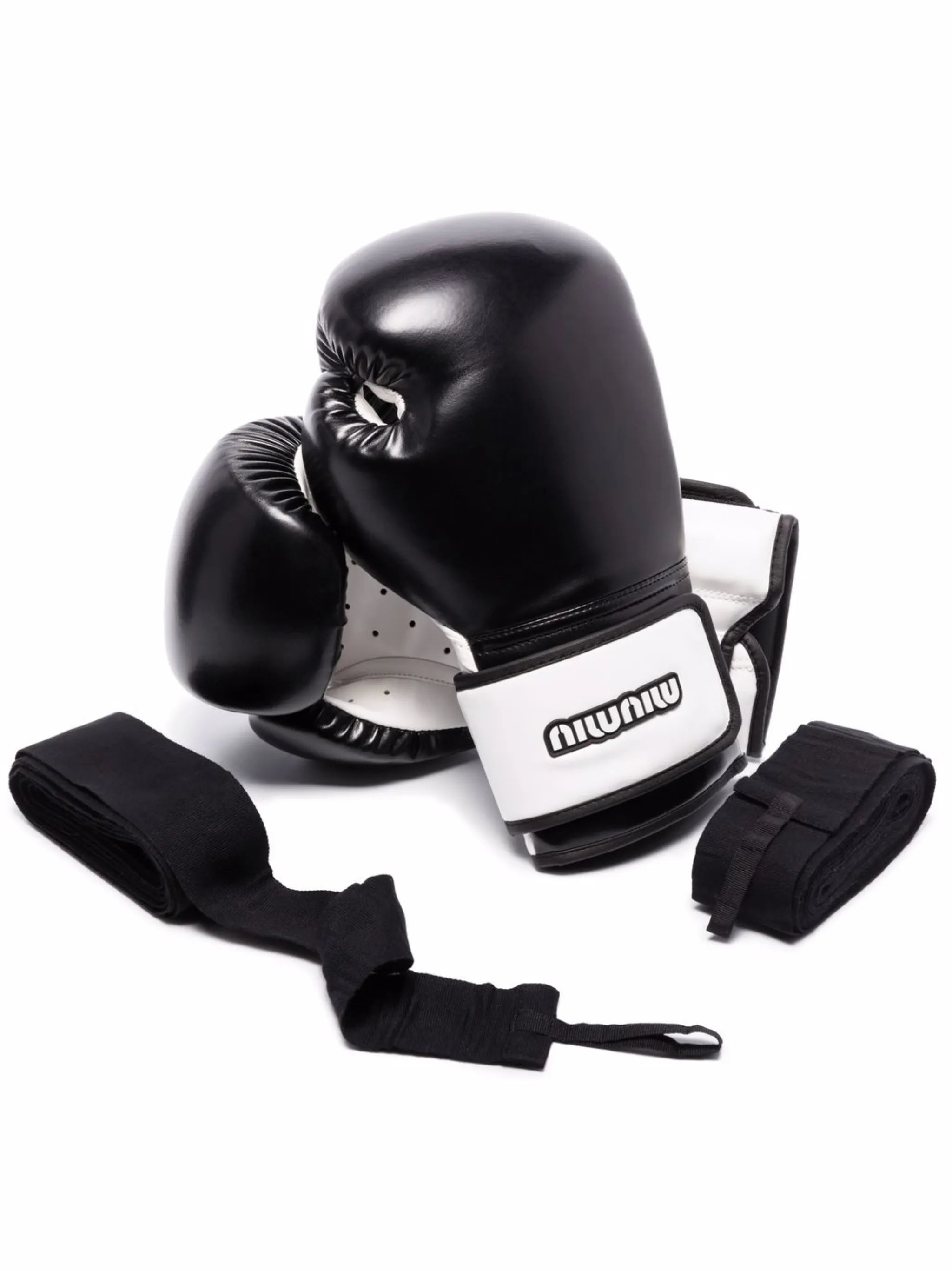 logo-print leather boxing glove set