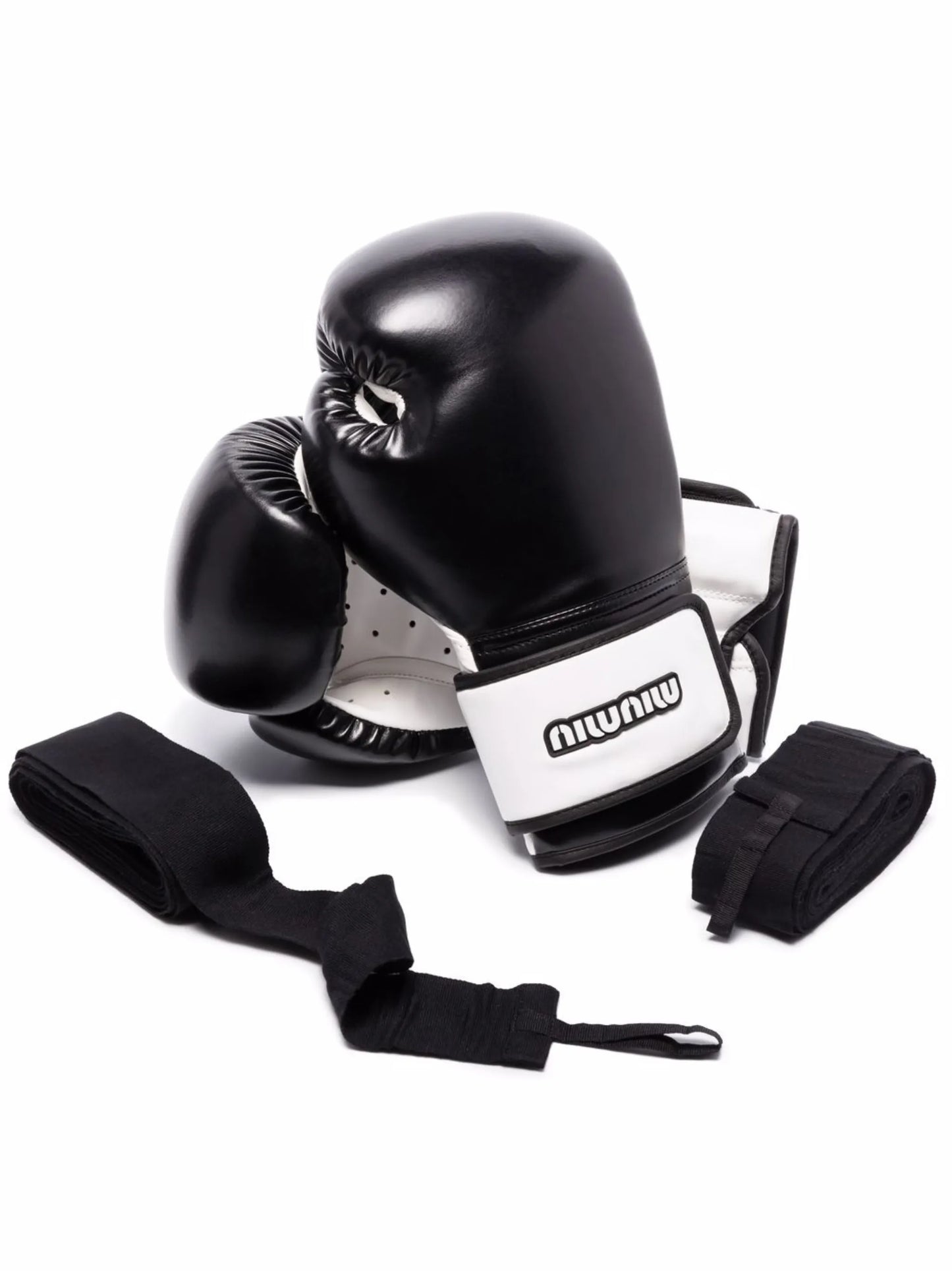 logo-print leather boxing glove set