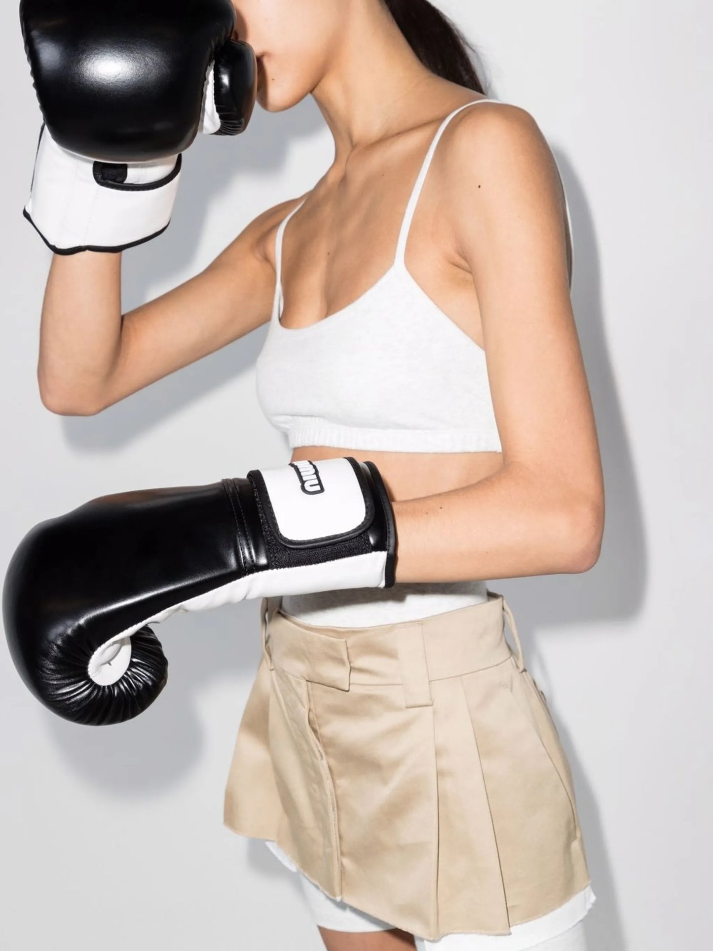 logo-print leather boxing glove set