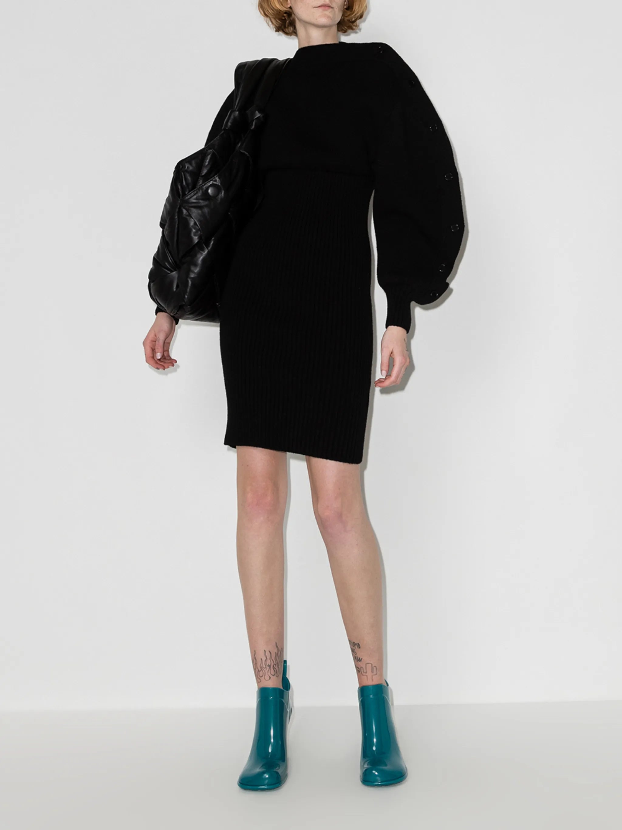sculpted sleeve knitted dress