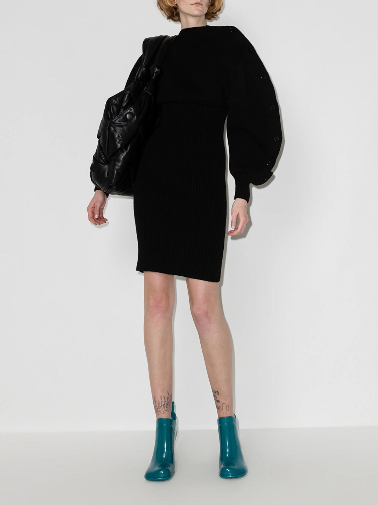 sculpted sleeve knitted dress