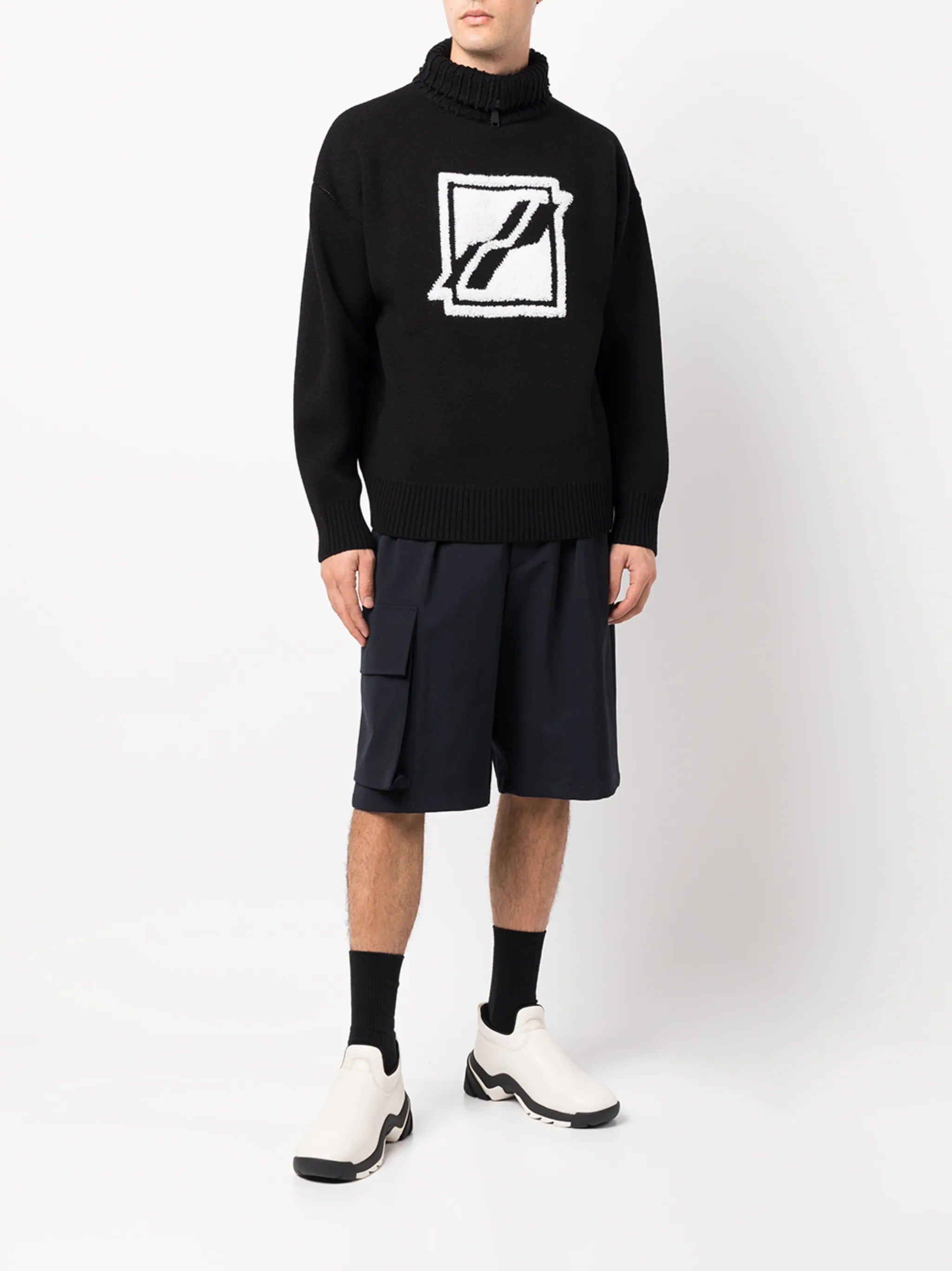logo-intarsia roll-neck jumper
