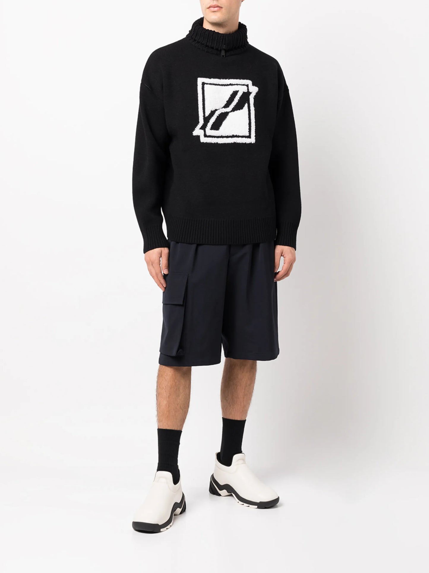 logo-intarsia roll-neck jumper