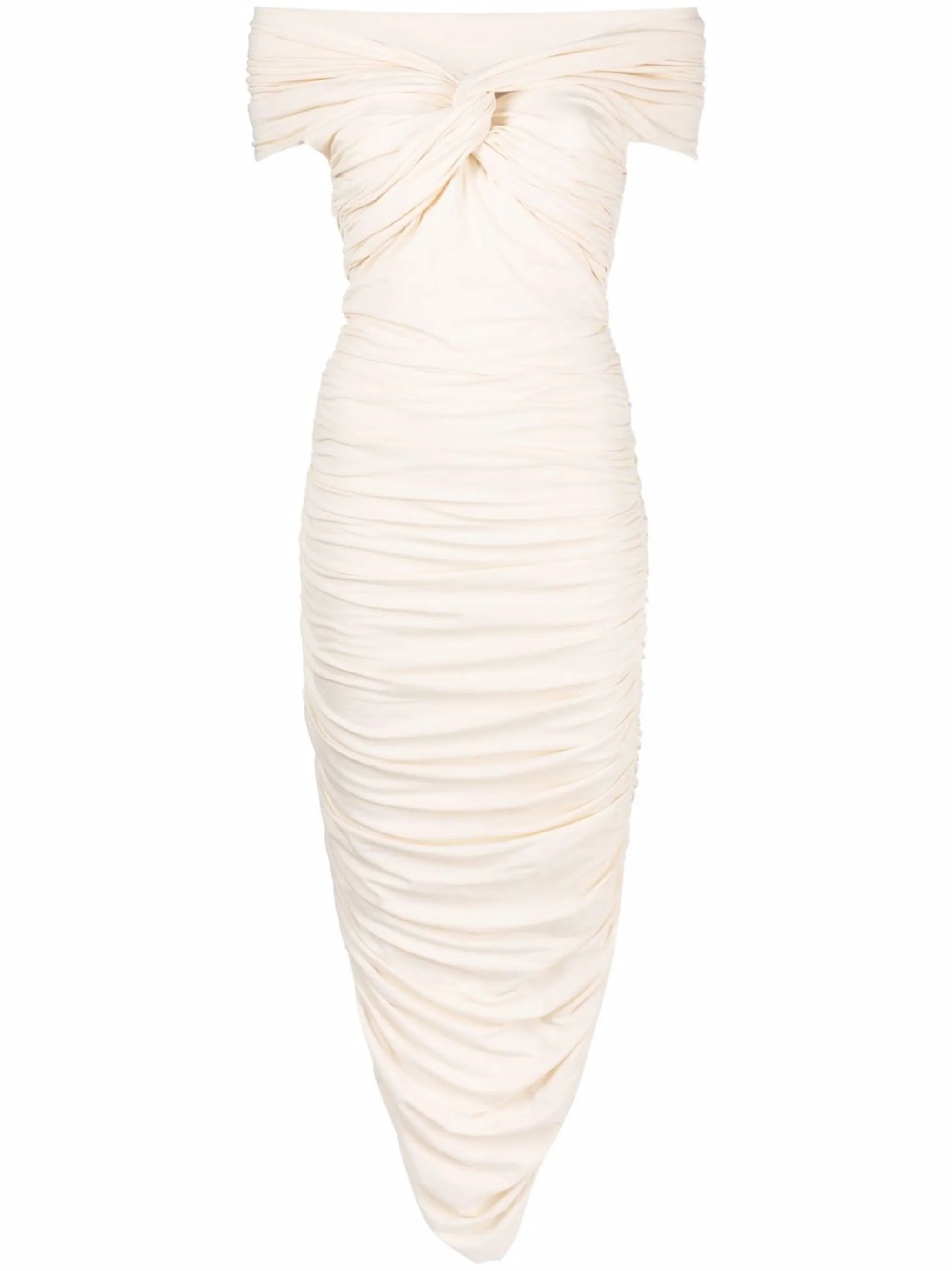 ruched fitted midi dress