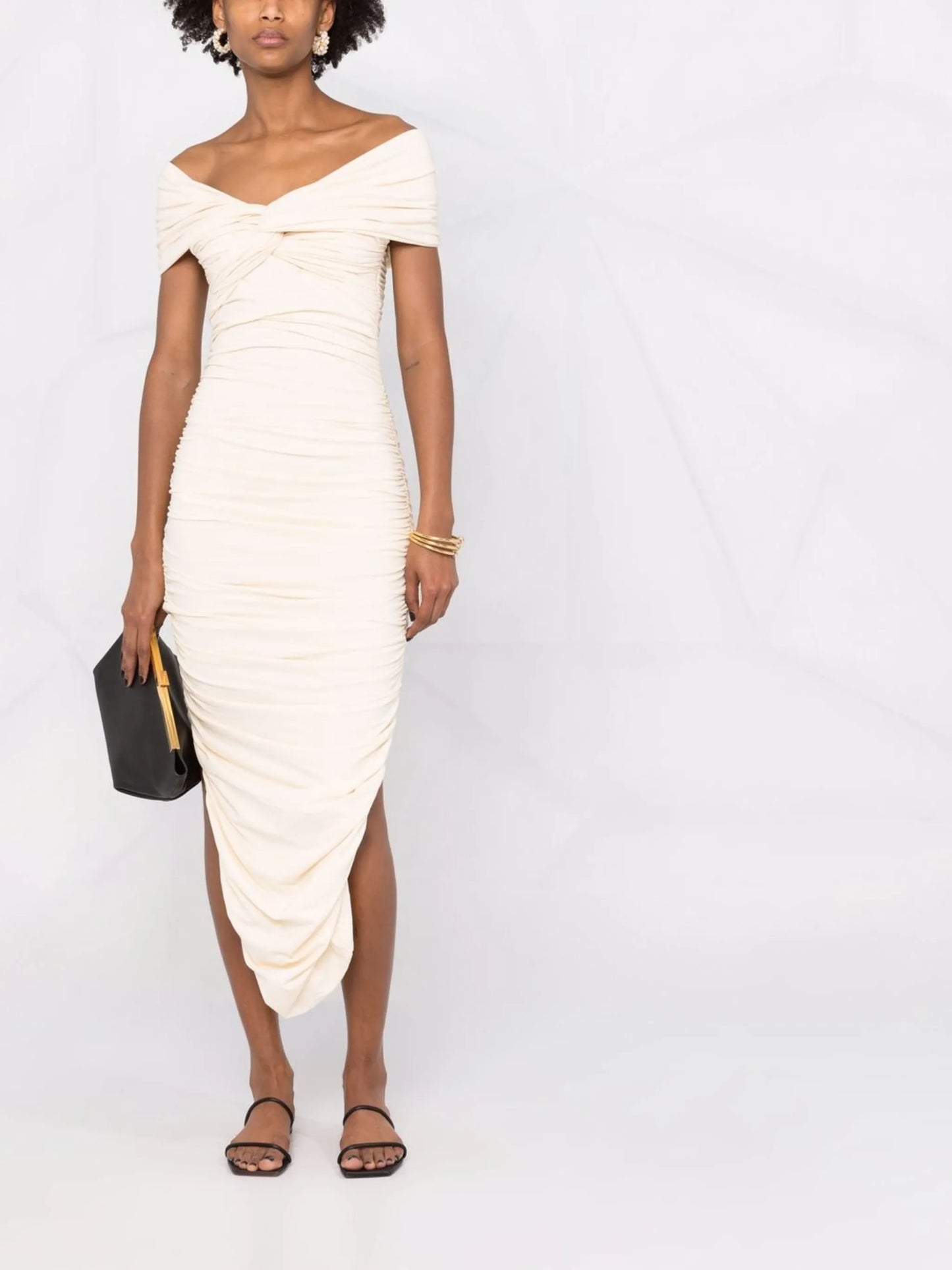 ruched fitted midi dress